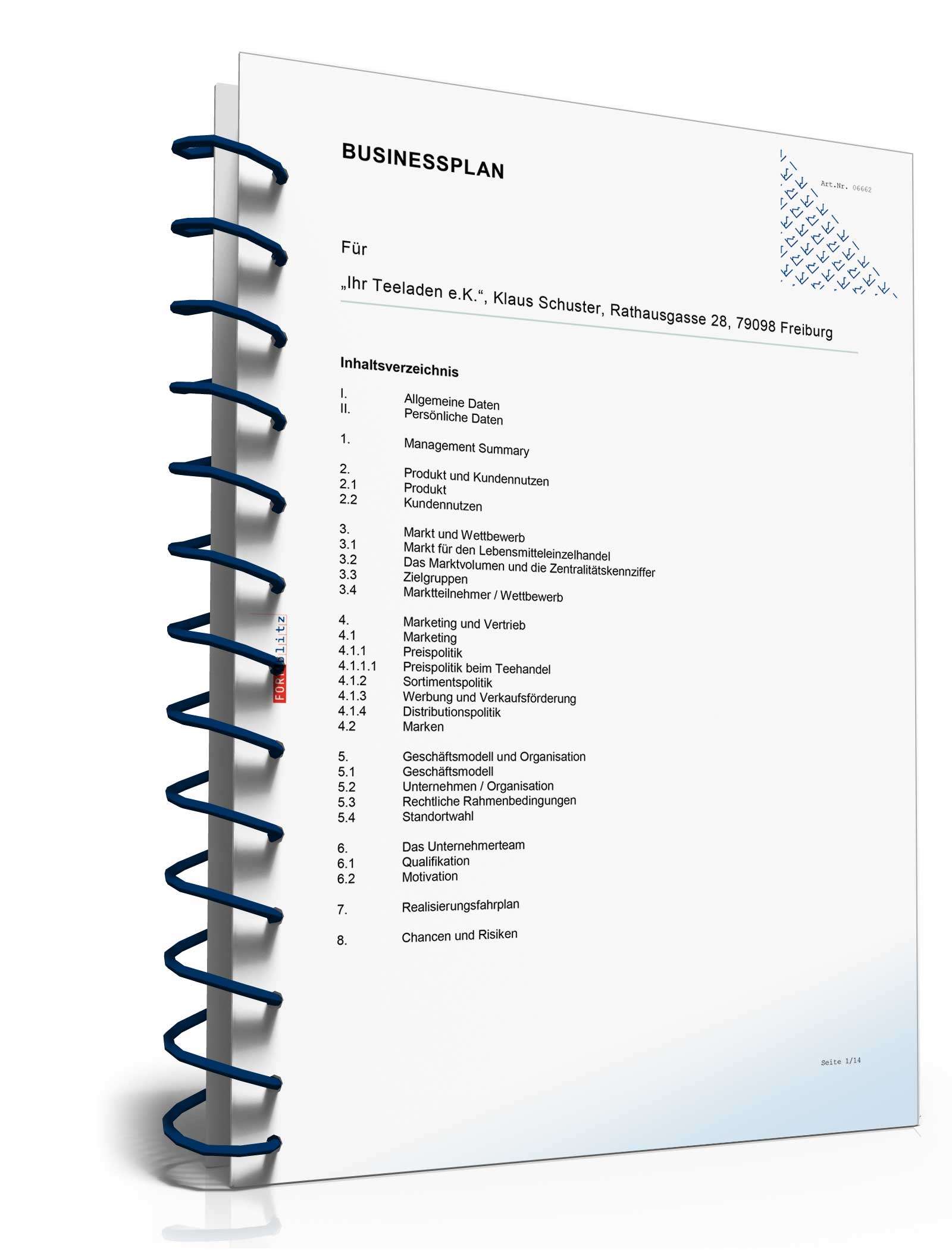 Businessplan Teeladen mit Teestube Excel. Seite: 4