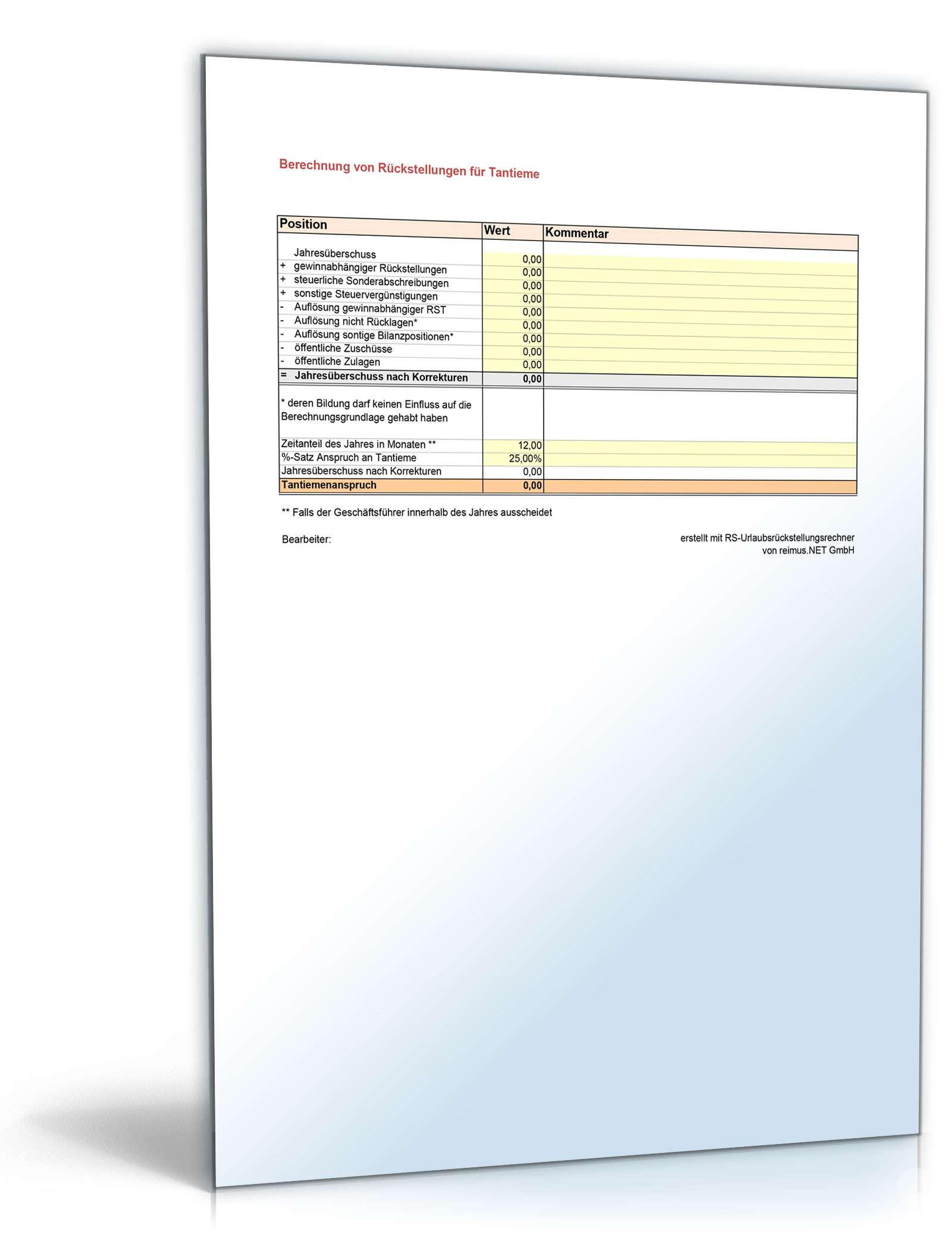 Rückstellungsrechner XL Excel. Seite: 12