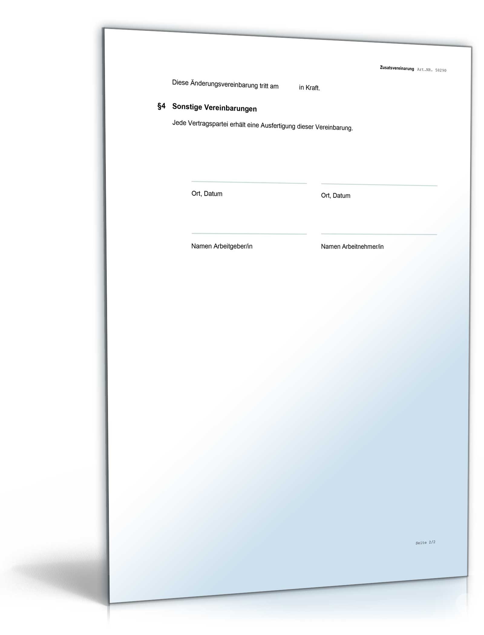 Zusatzvereinbarung Mankoabrede Word. Seite: 3