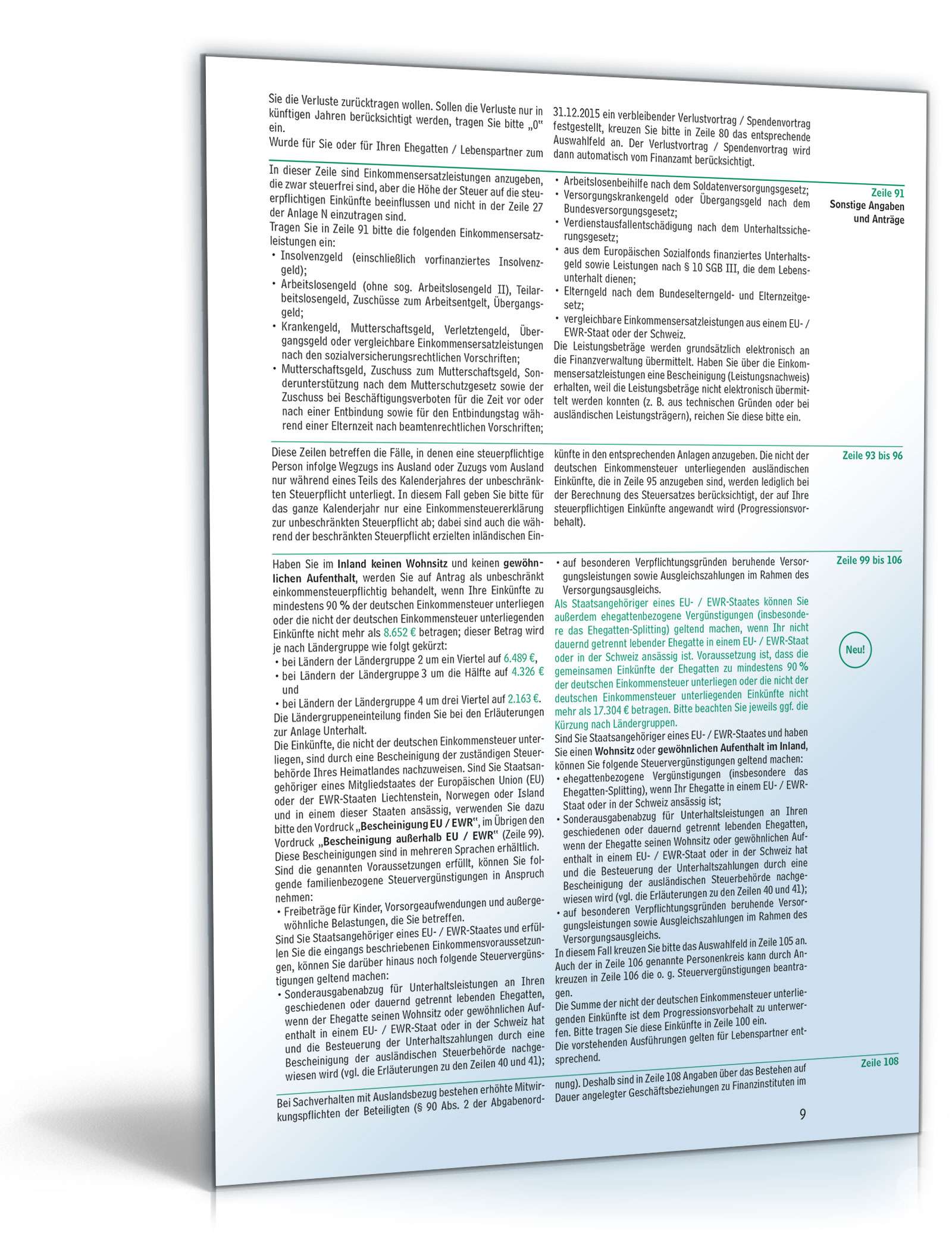 Anleitung zur Einkommensteuererklärung 2016 PDF. Seite: 9