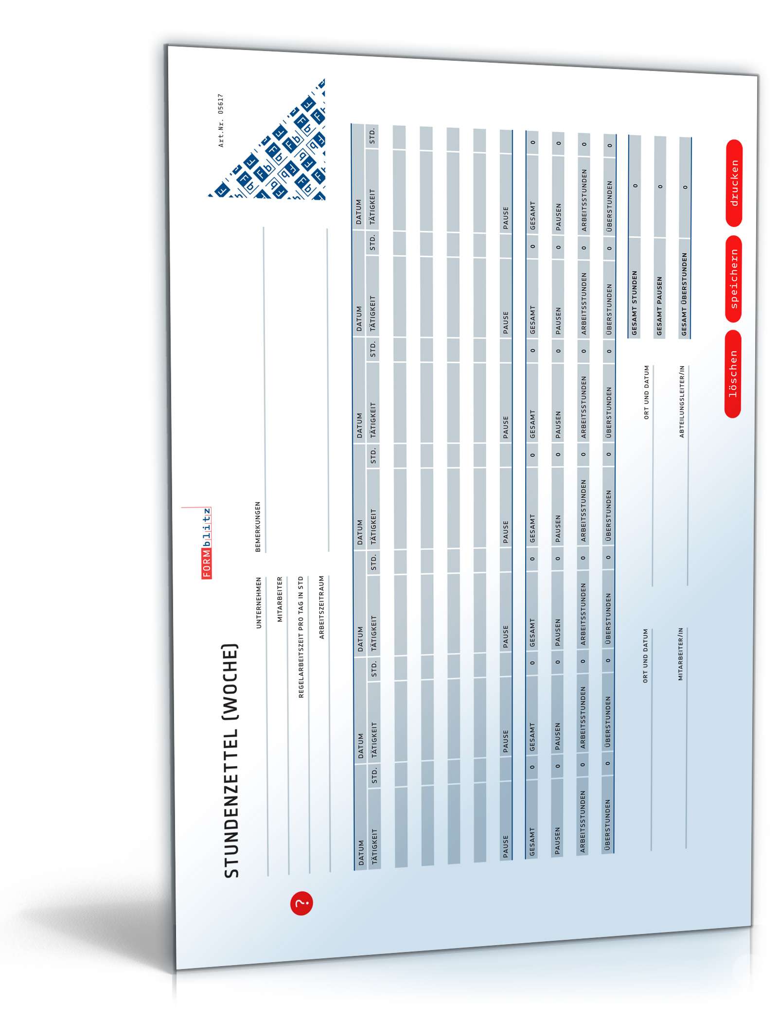 Stundenzettel als Wochenübersicht PDF