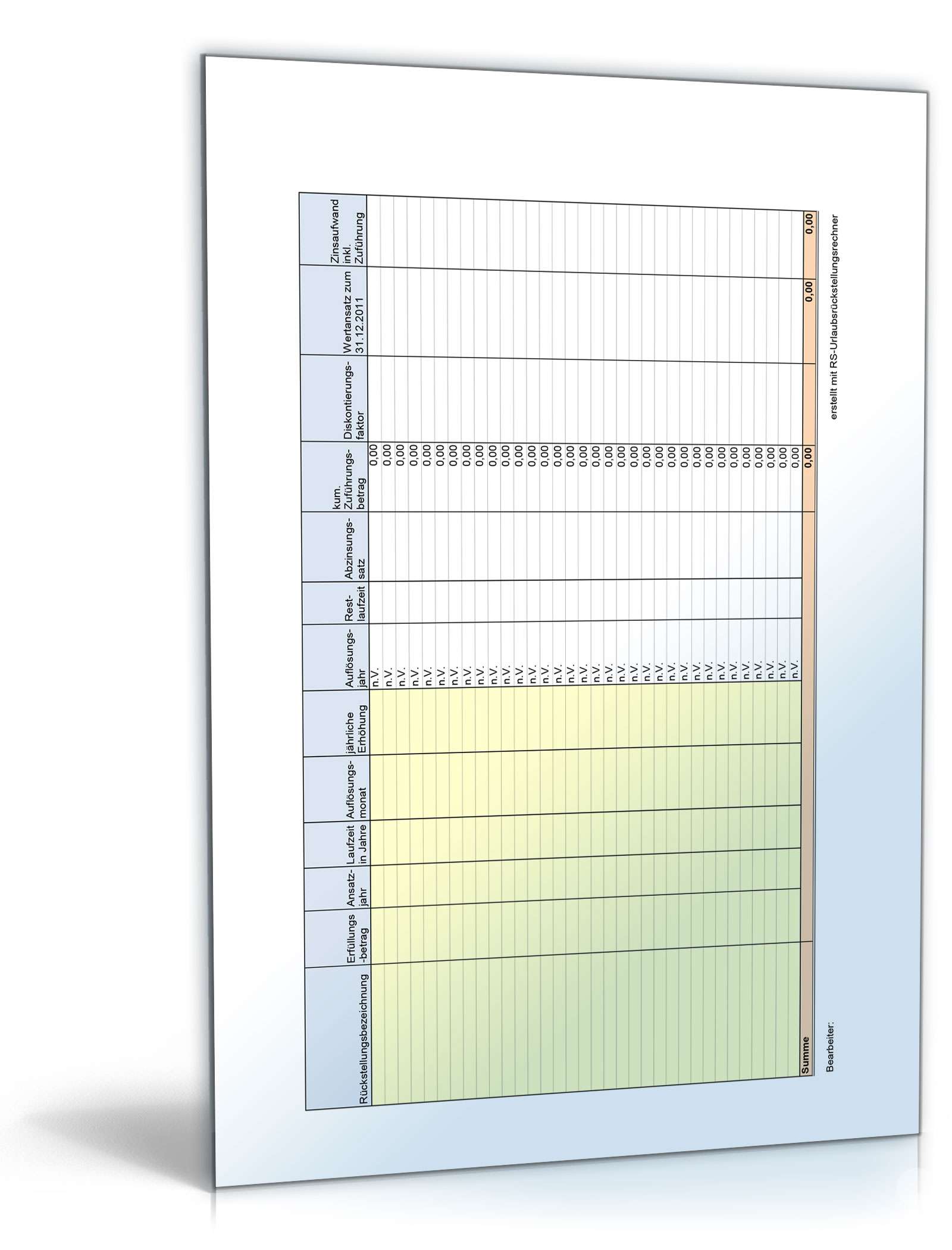 Rückstellungsrechner XL Excel. Seite: 3