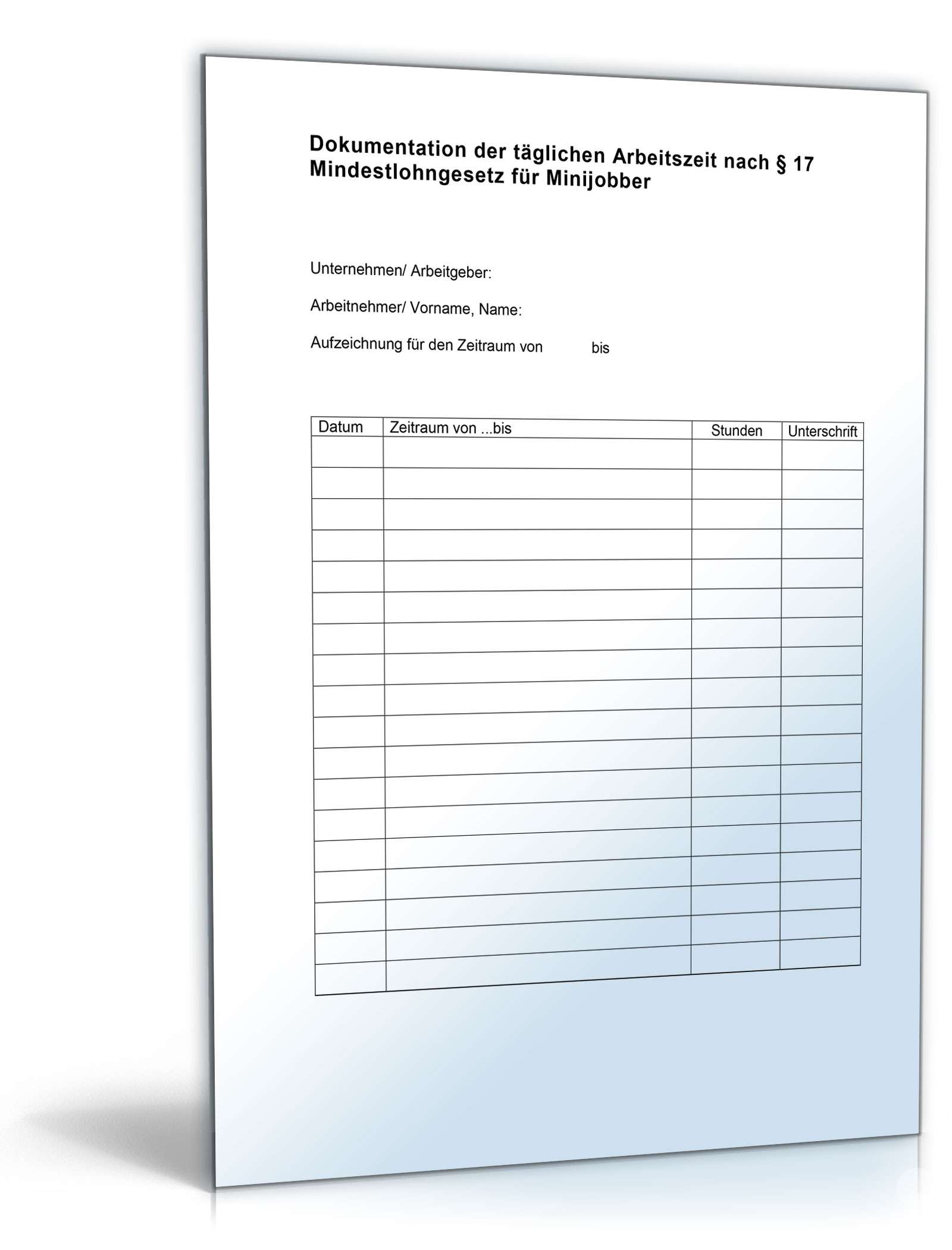 Stundenaufzeichnung Minijobber Word