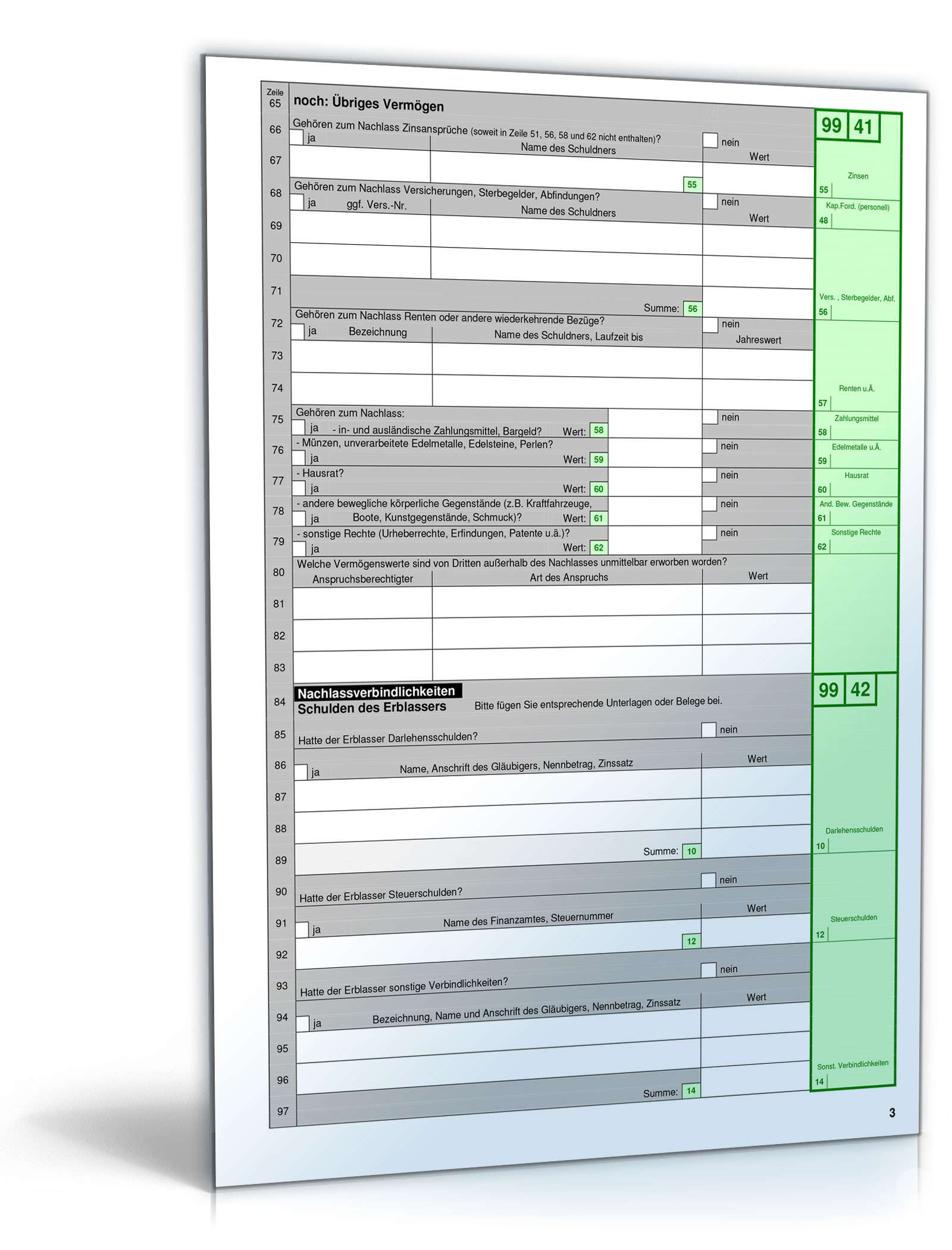 Formulare zur Erbschaftssteuererklärung Excel. Seite: 3