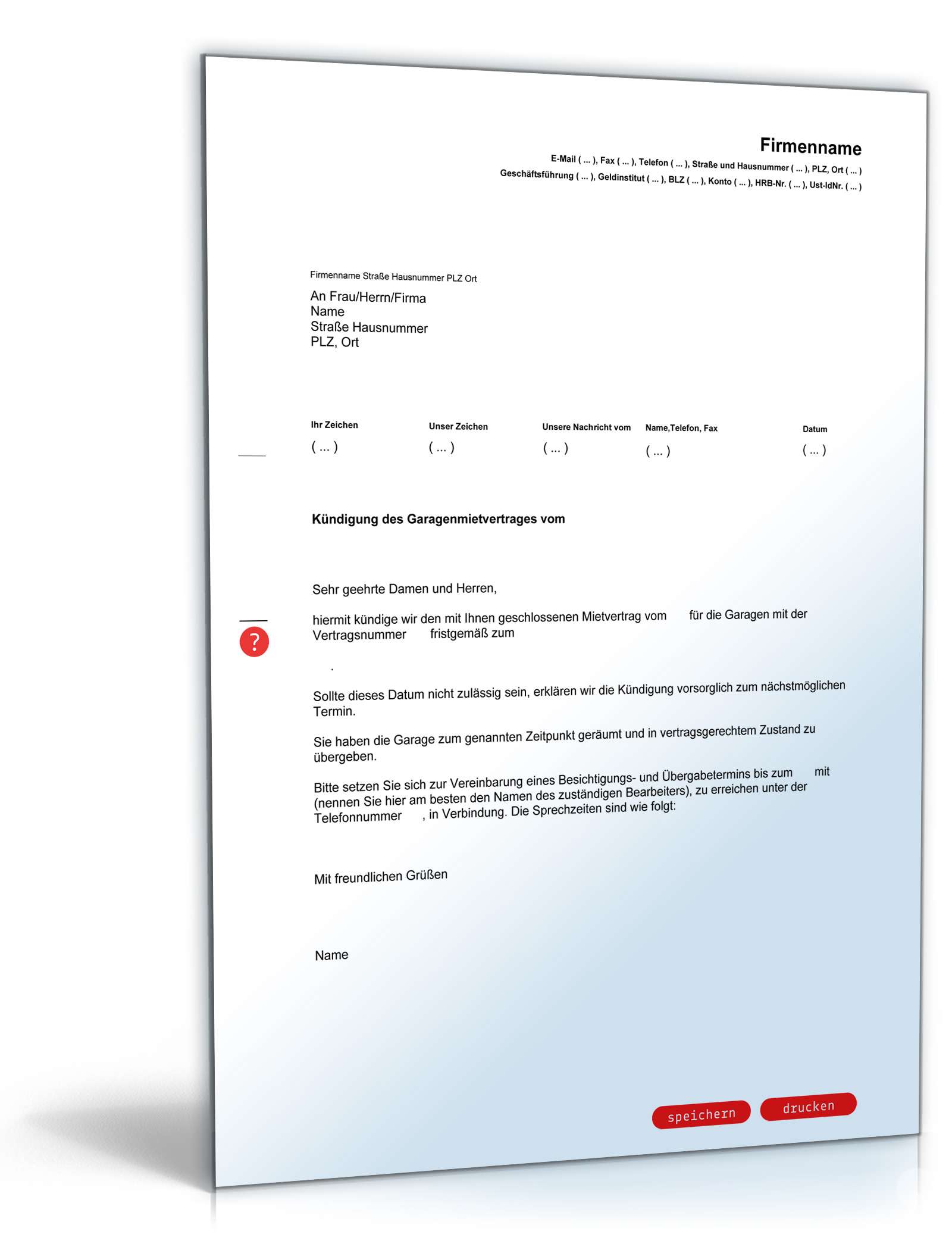 Fristgemäße Kündigung Garagenmietvertrag durch Vermieter PDF