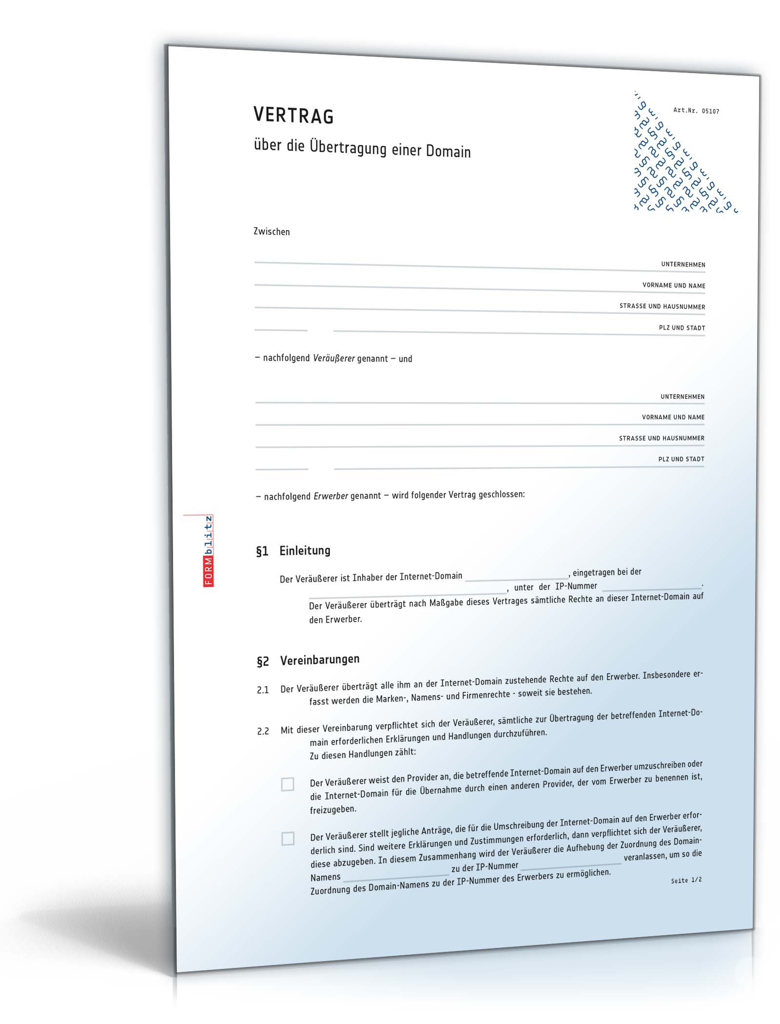Domain-Übertragungsvertrag PDF