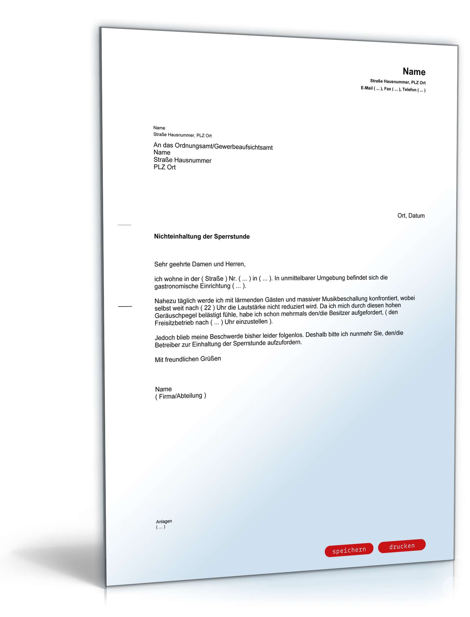 Beschwerde über eine Gaststätte wegen Nichteinhaltung der Sperrstunde PDF