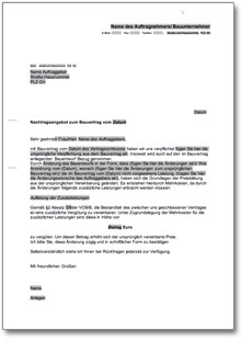 Nachtragsangebot Bauunternehmer Word