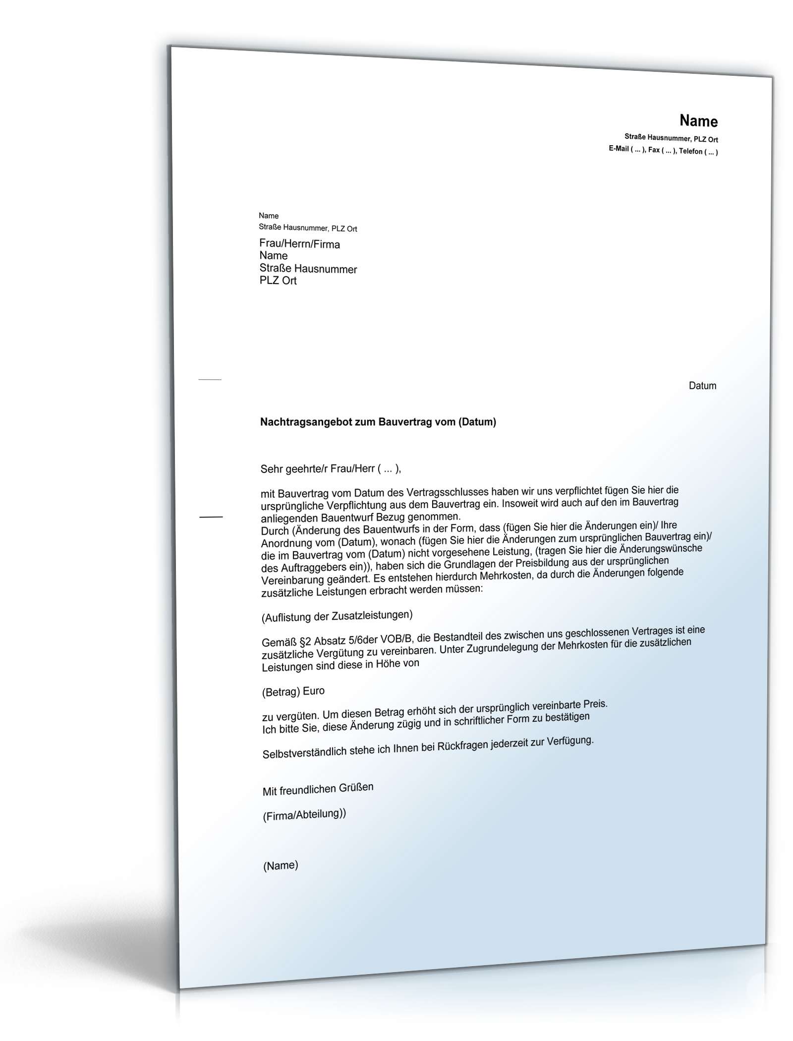 Nachtragsangebot Bauunternehmer PDF