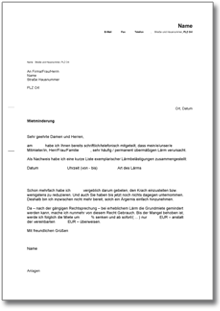 Mietminderung wegen Lärmbelästigung Word