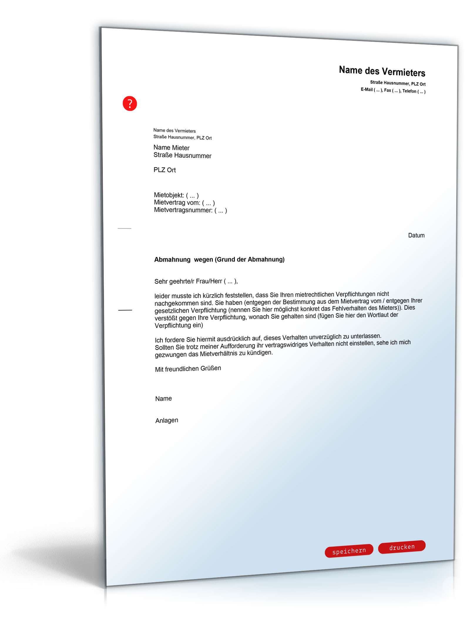 Abmahnung eines Mieters PDF