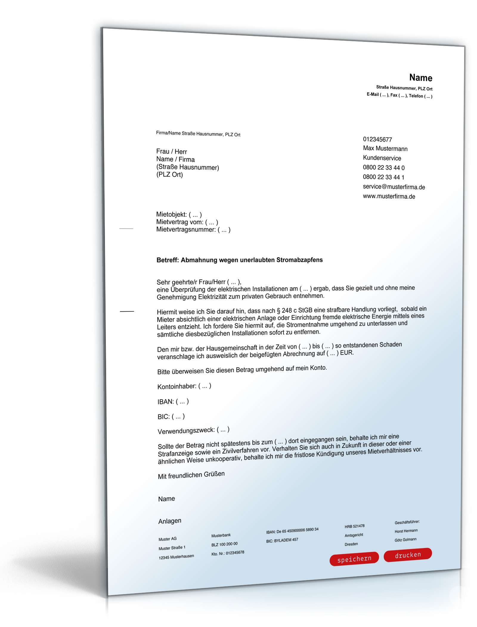 Abmahnung unerlaubtes Stromabzapfen PDF