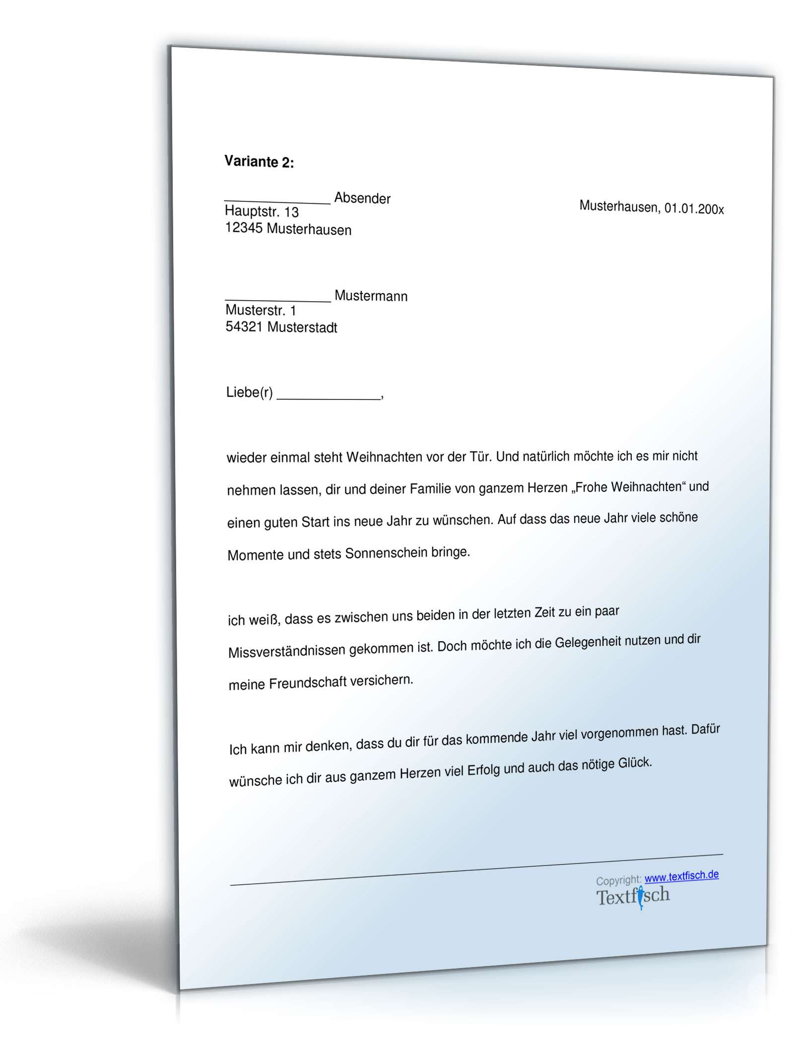 Weihnachtskarte Wiederaufnahme Freundschaft PDF. Seite: 2