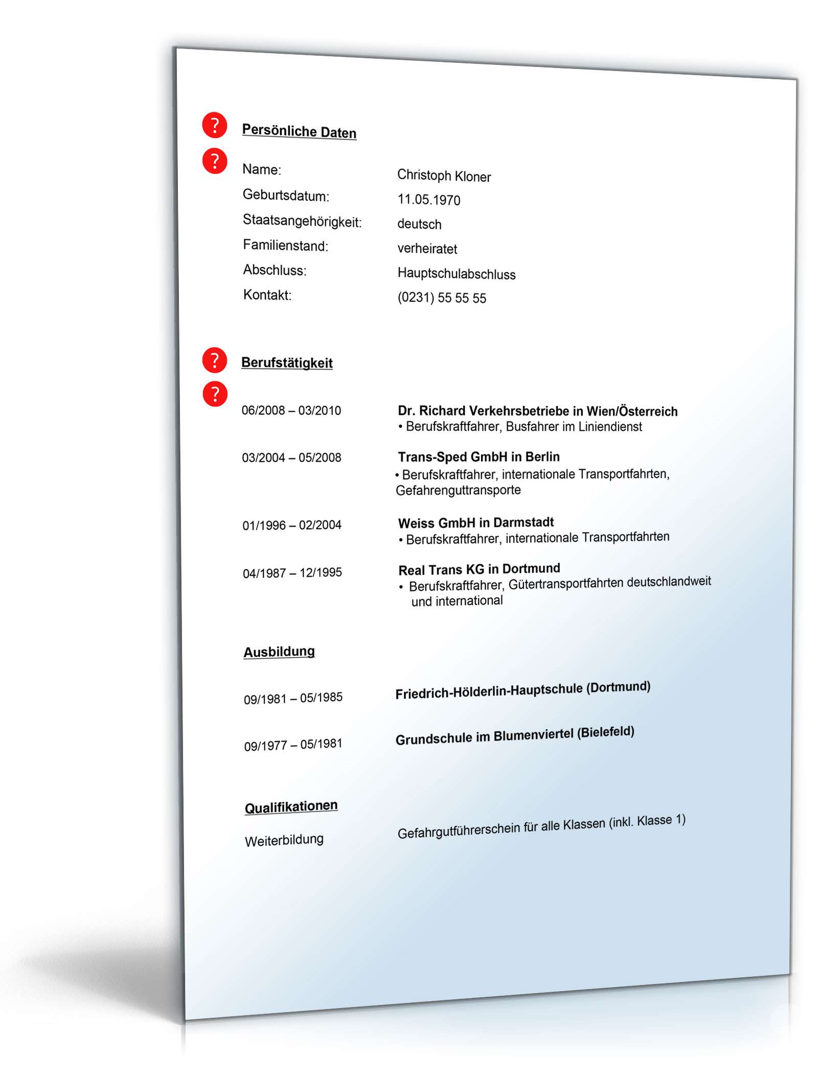 Lebenslauf Berufskraftfahrer PDF. Seite: 2