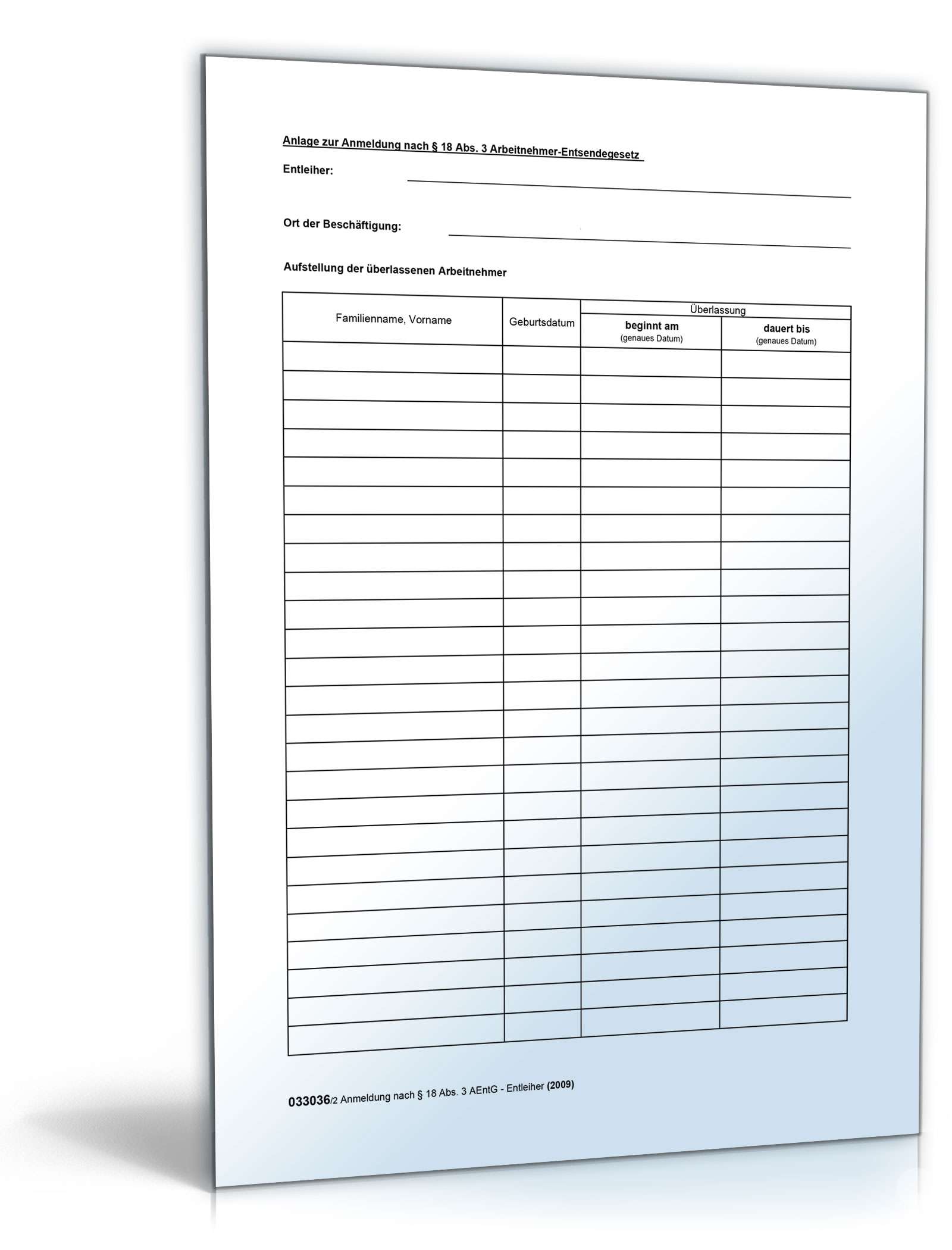 Anmeldung nach § 18 Abs. 3 Arbeitnehmerentsende-Gesetz PDF. Seite: 2