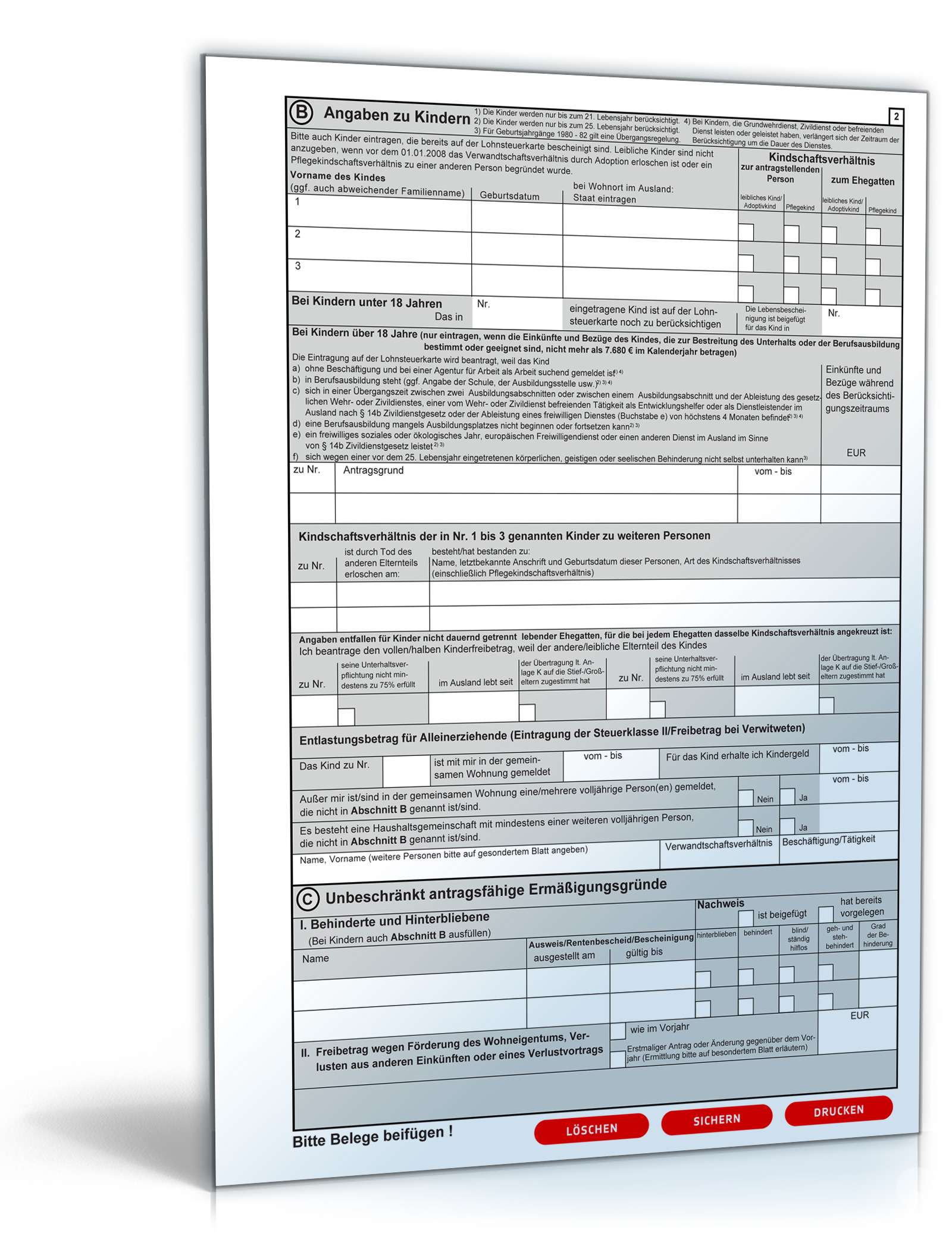 Antrag auf Lohnsteuerermäßigung 2008 PDF. Seite: 2