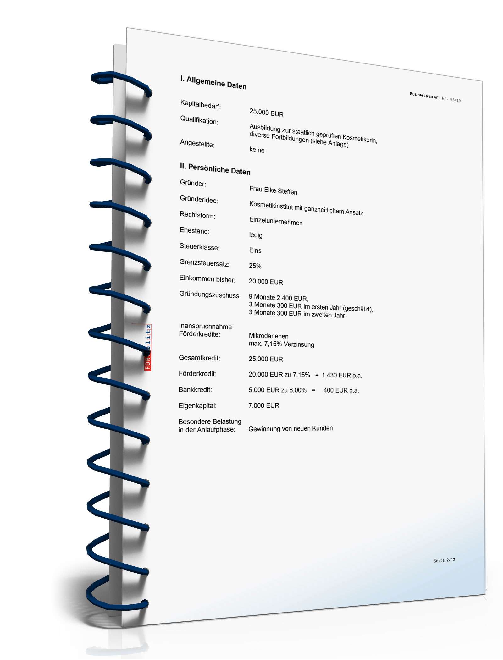 Businessplan Kosmetikstudio Excel. Seite: 6