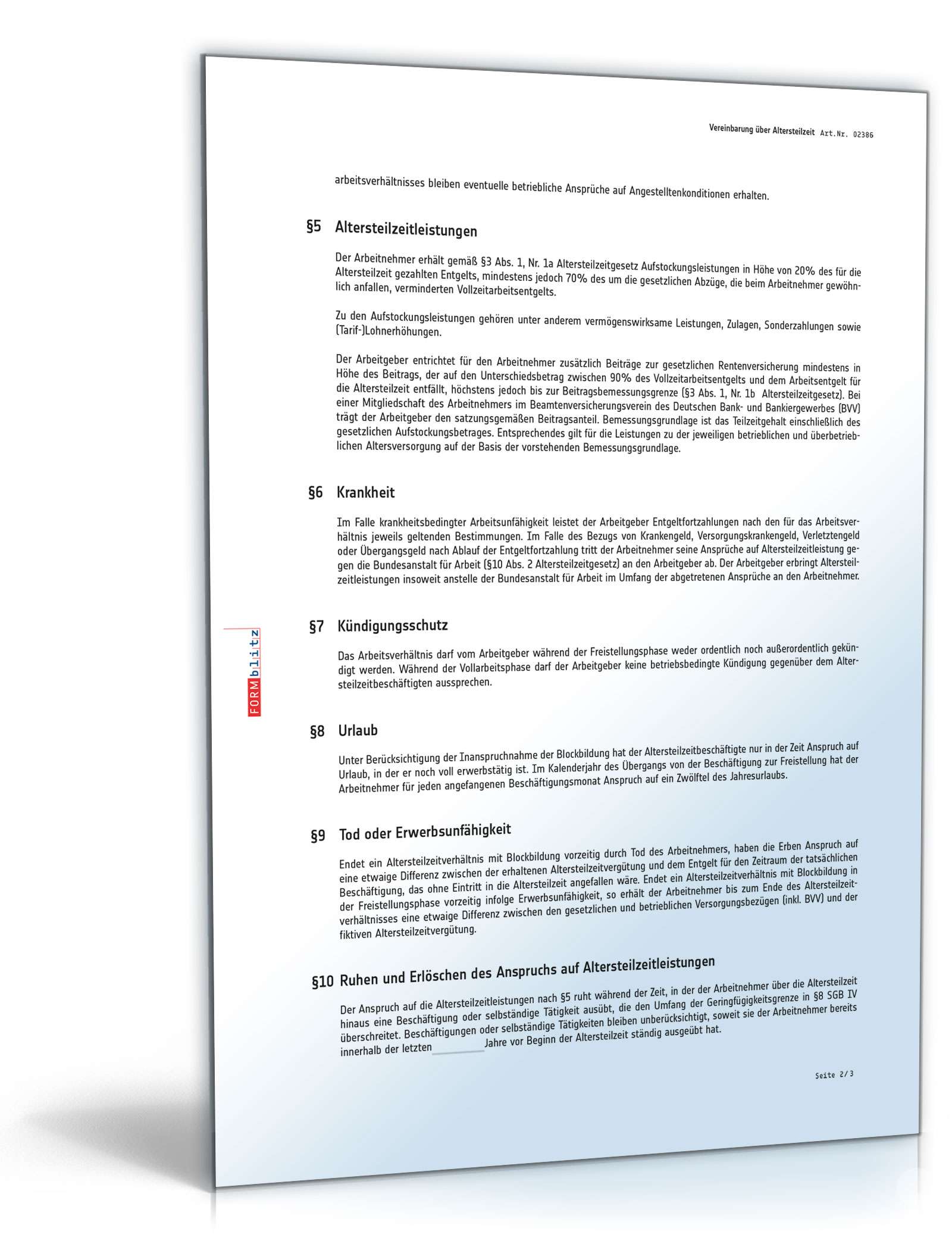 Vereinbarung über Altersteilzeit nach dem Block-Modell PDF. Seite: 2