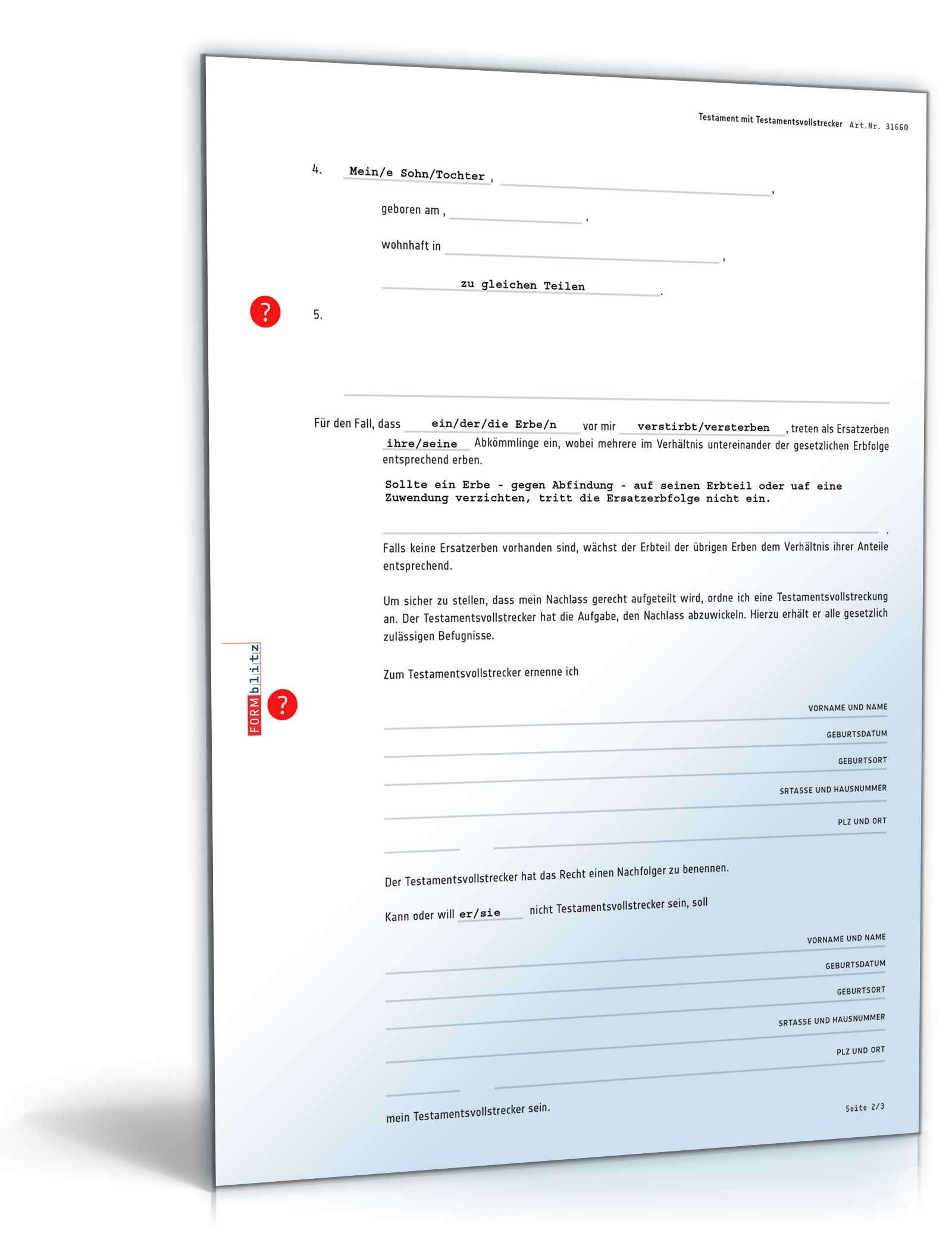 Testament Testamentsvollstrecker PDF. Seite: 2