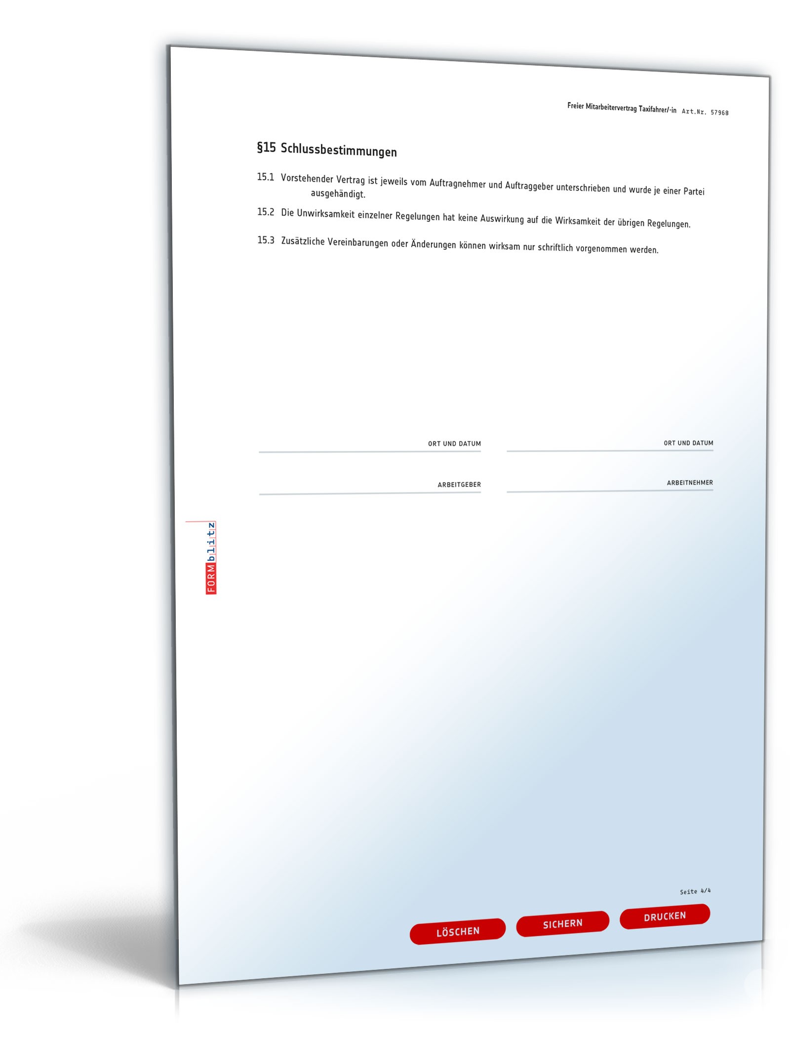 Freier Mitarbeitervertrag Taxifahrer PDF. Seite: 4