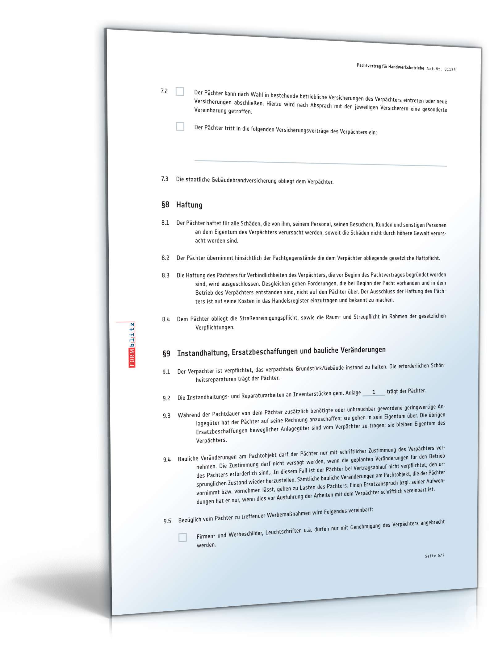 Pachtvertrag Handwerksbetrieb PDF. Seite: 5