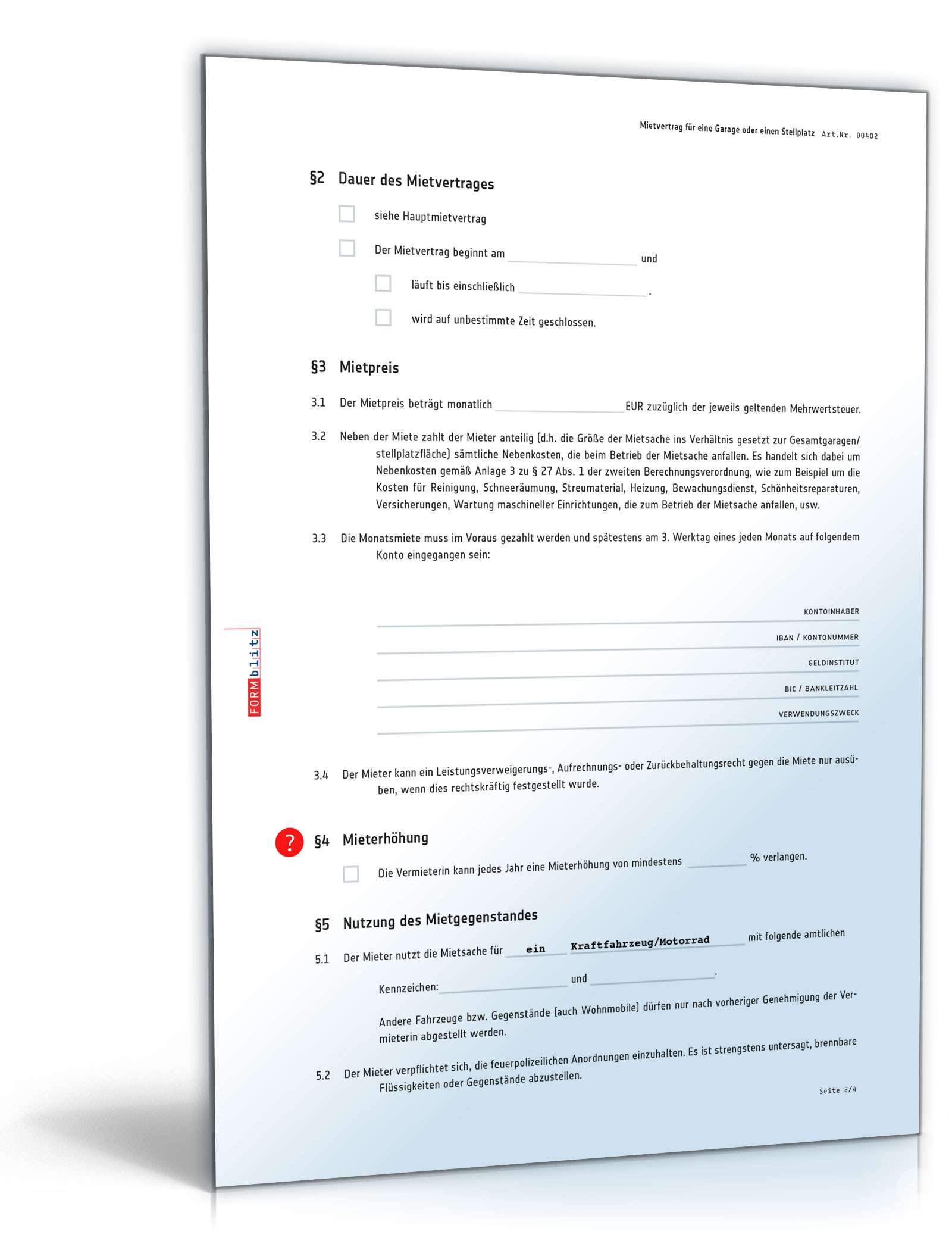 Mietvertrag Garage PDF. Seite: 2