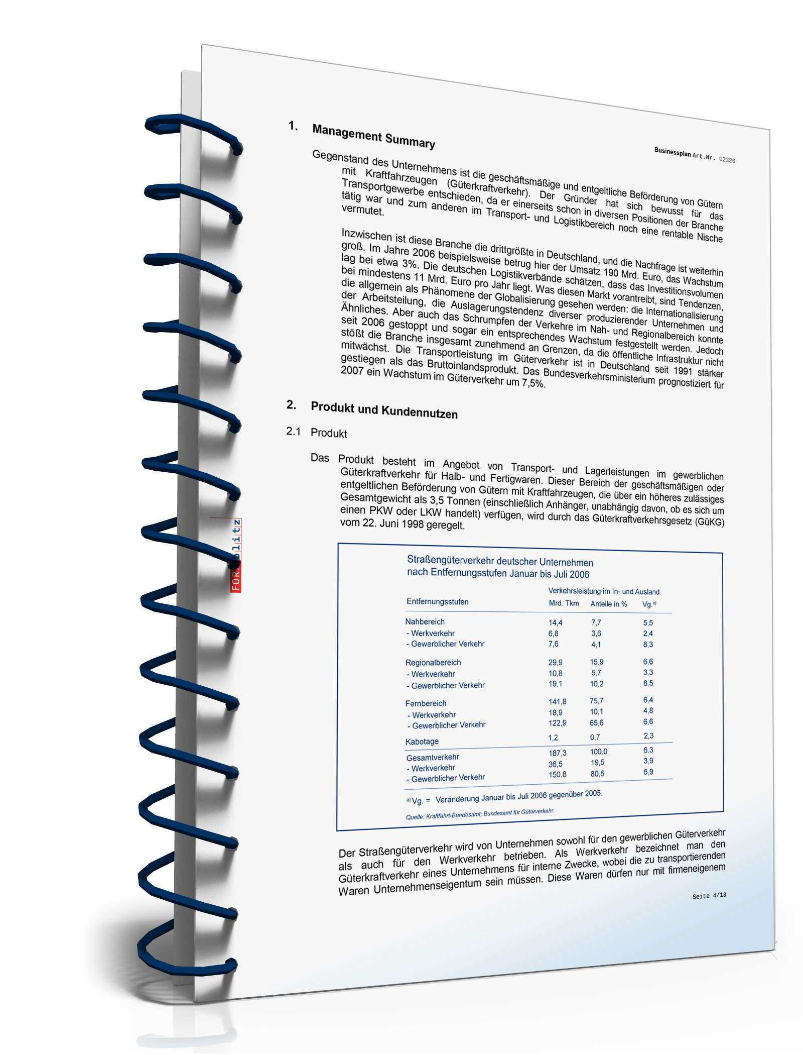 Businessplan Transport-Unternehmen Excel. Seite: 7