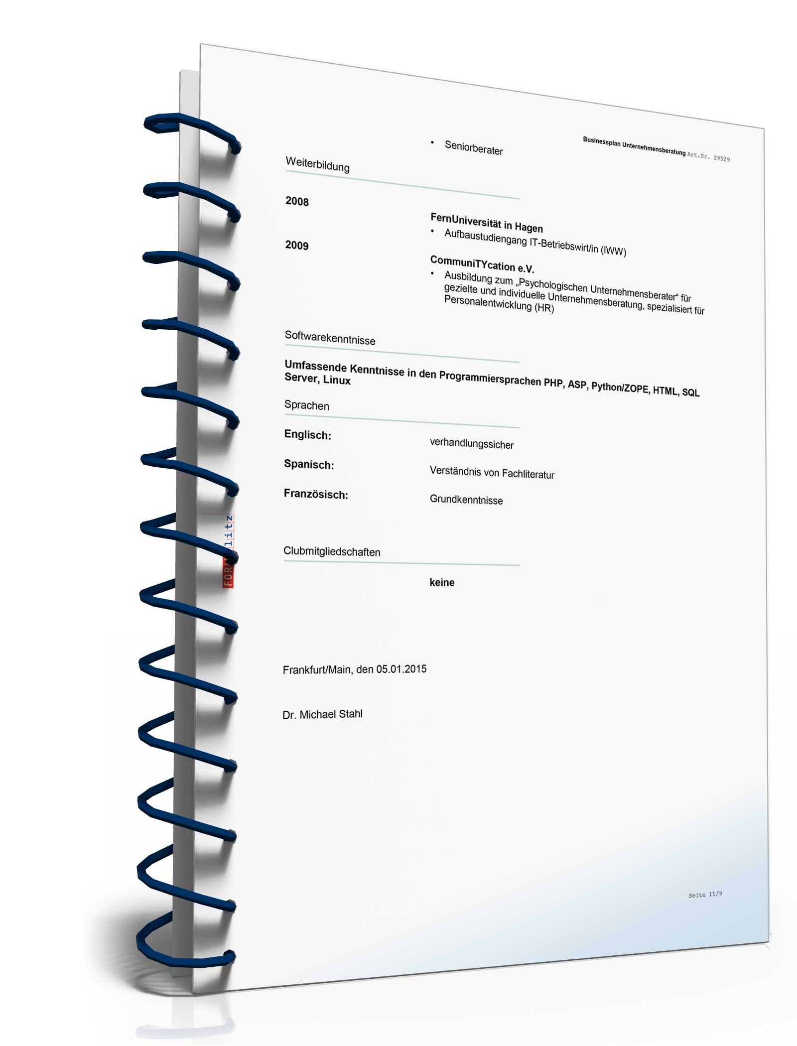 Businessplan Unternehmensberatung Excel. Seite: 16