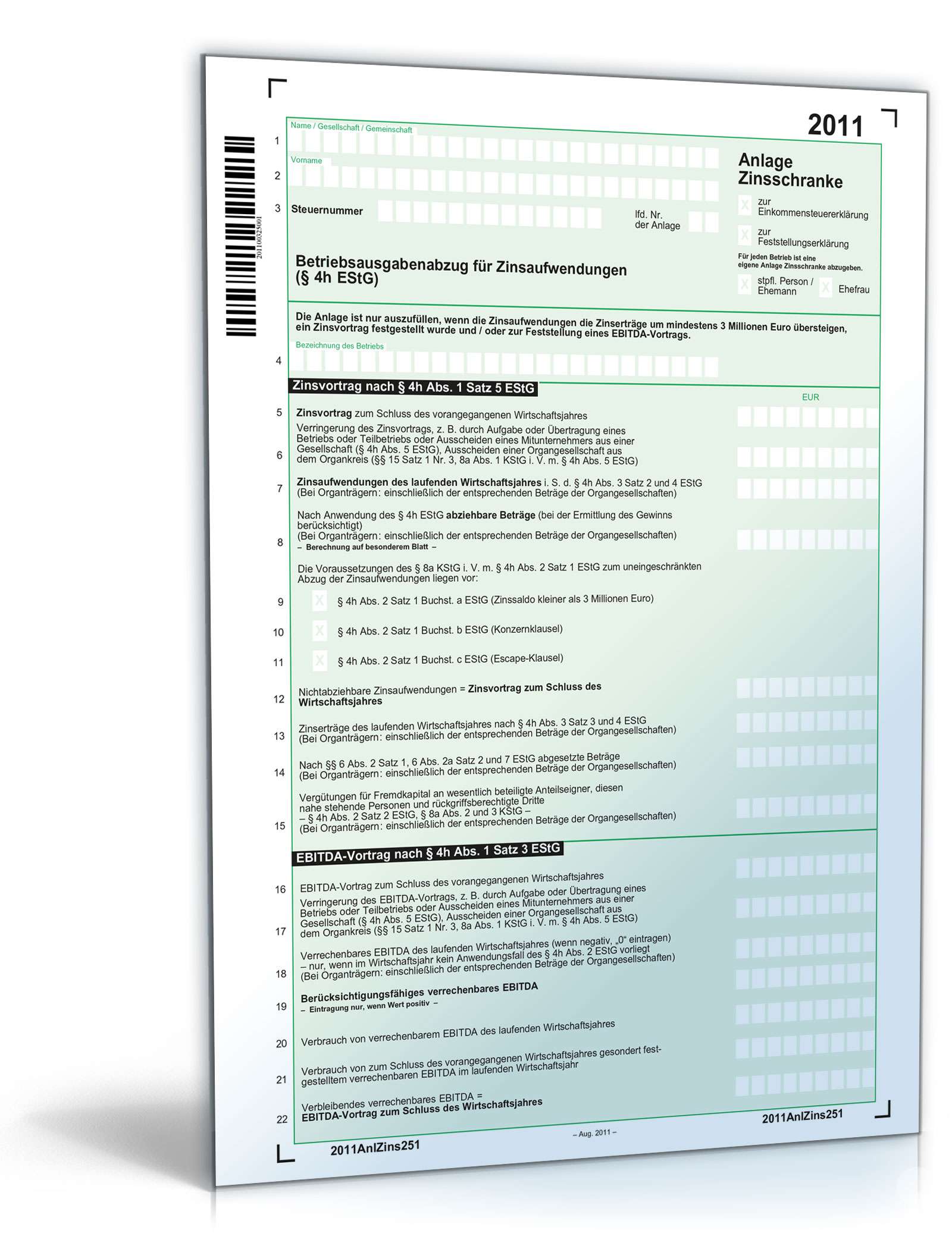 Anlage Zinsschranke 2011 PDF