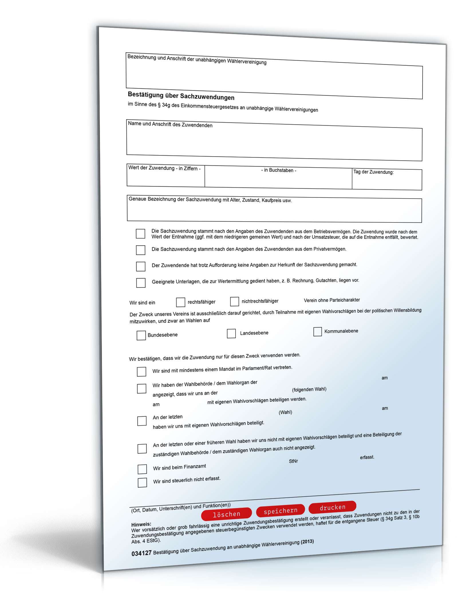 Spendenbescheinigung über eine Sachspende  PDF