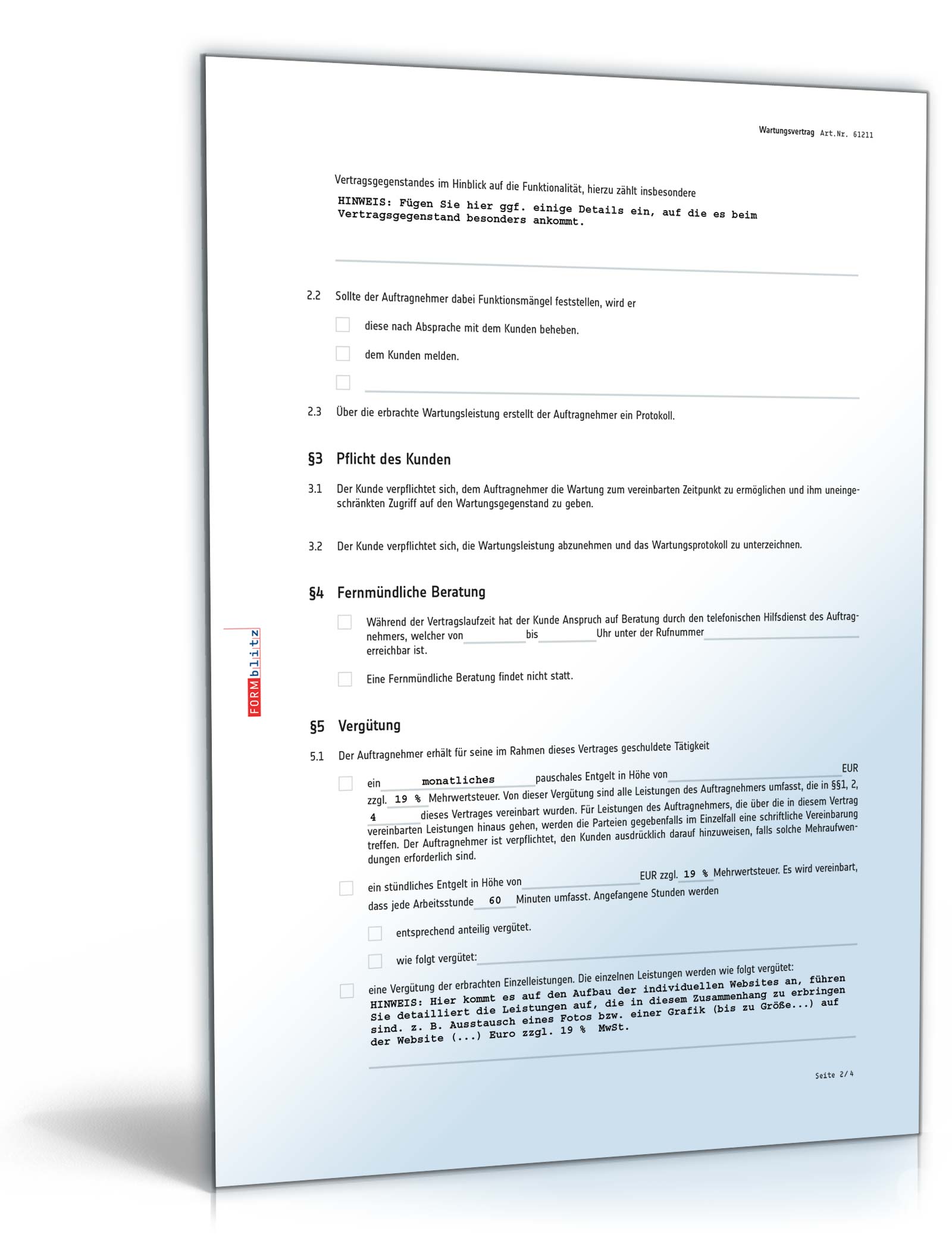 Wartungsvertrag PDF. Seite: 2