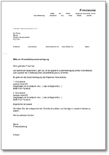 Anschreiben an einen Notar wegen Grundstückzusammenlegung Word