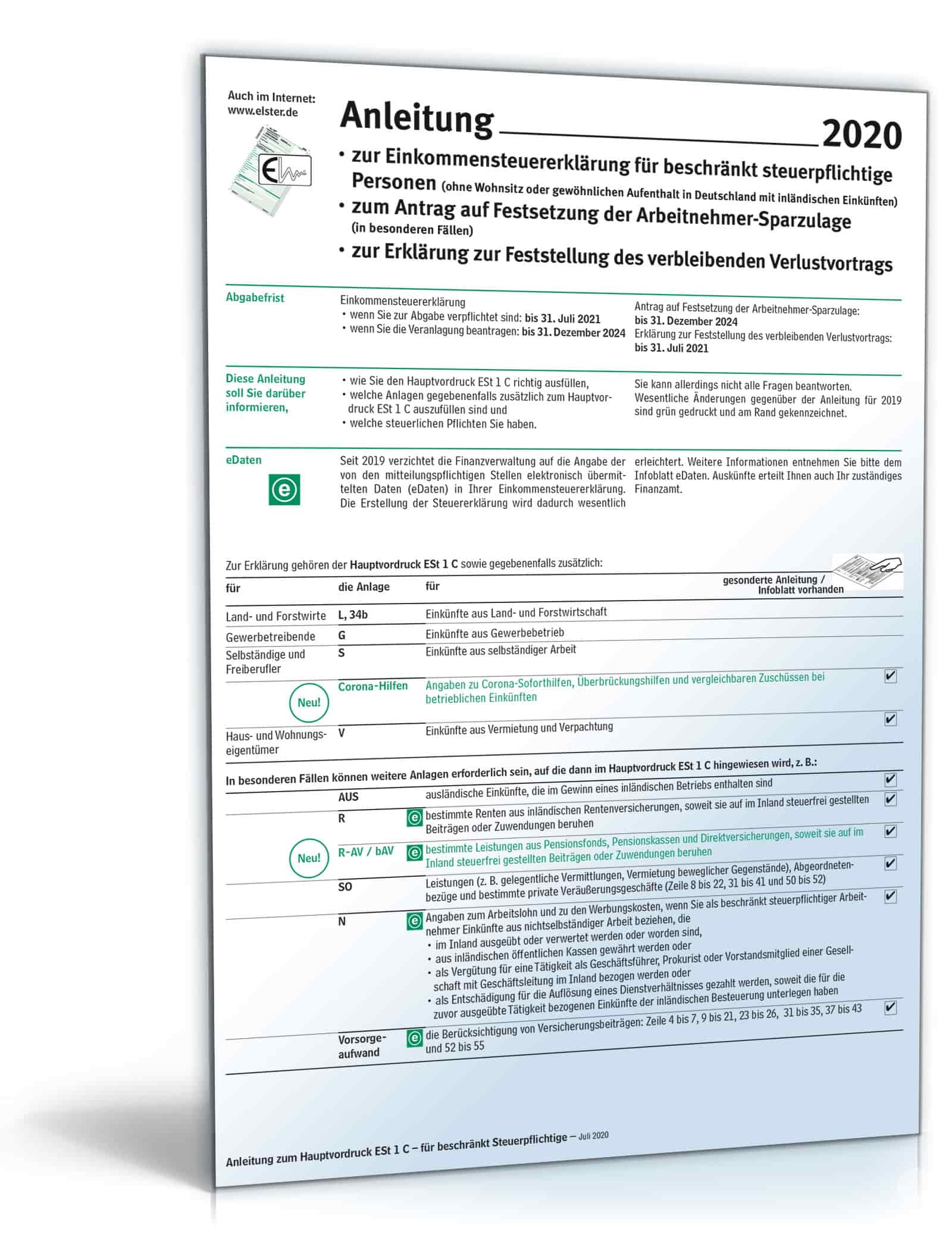 Anleitung Einkommensteuererklärung beschränkt Steuerpflichtige 2020  PDF