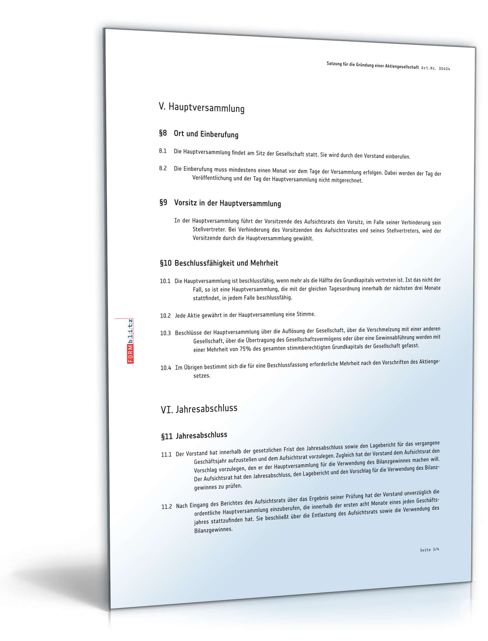 Mustersatzung Aktiengesellschaft PDF. Seite: 3