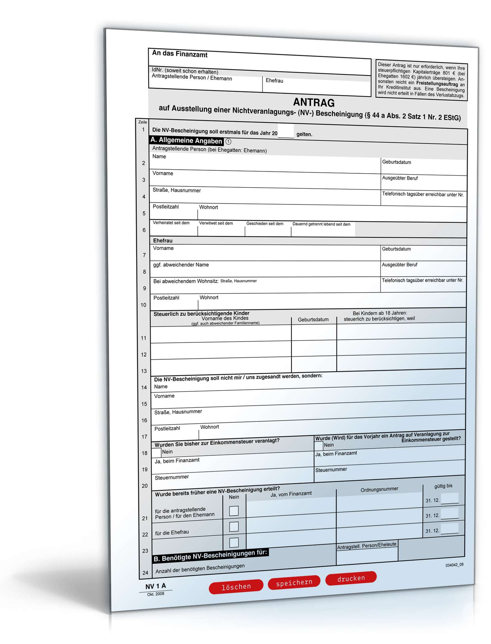Antrag auf Ausstellung einer Nichtveranlagungs-Bescheinigung (NV) PDF