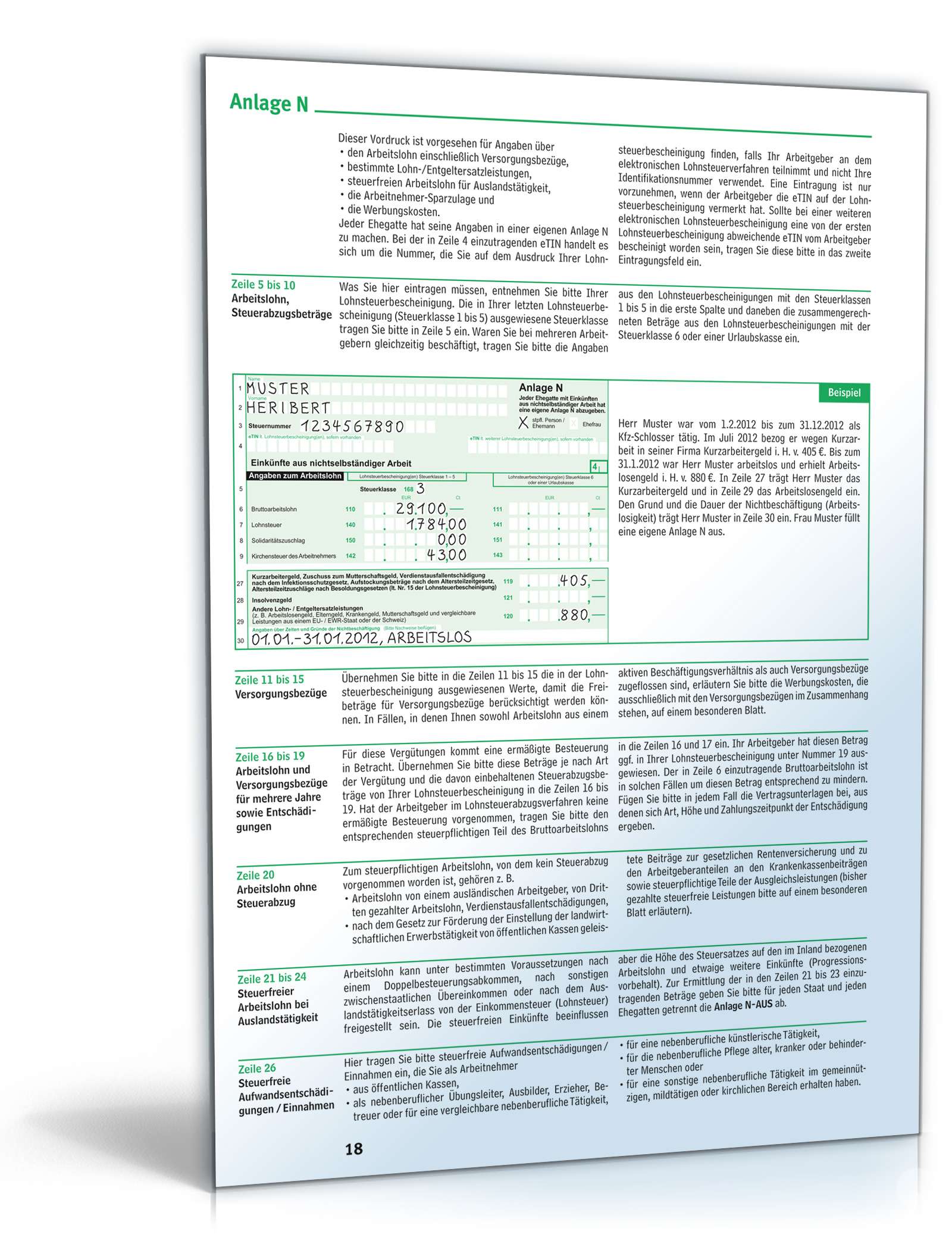 Anleitung zum ausfüllen der Einkommensteuererklärung 2012 PDF. Seite: 18