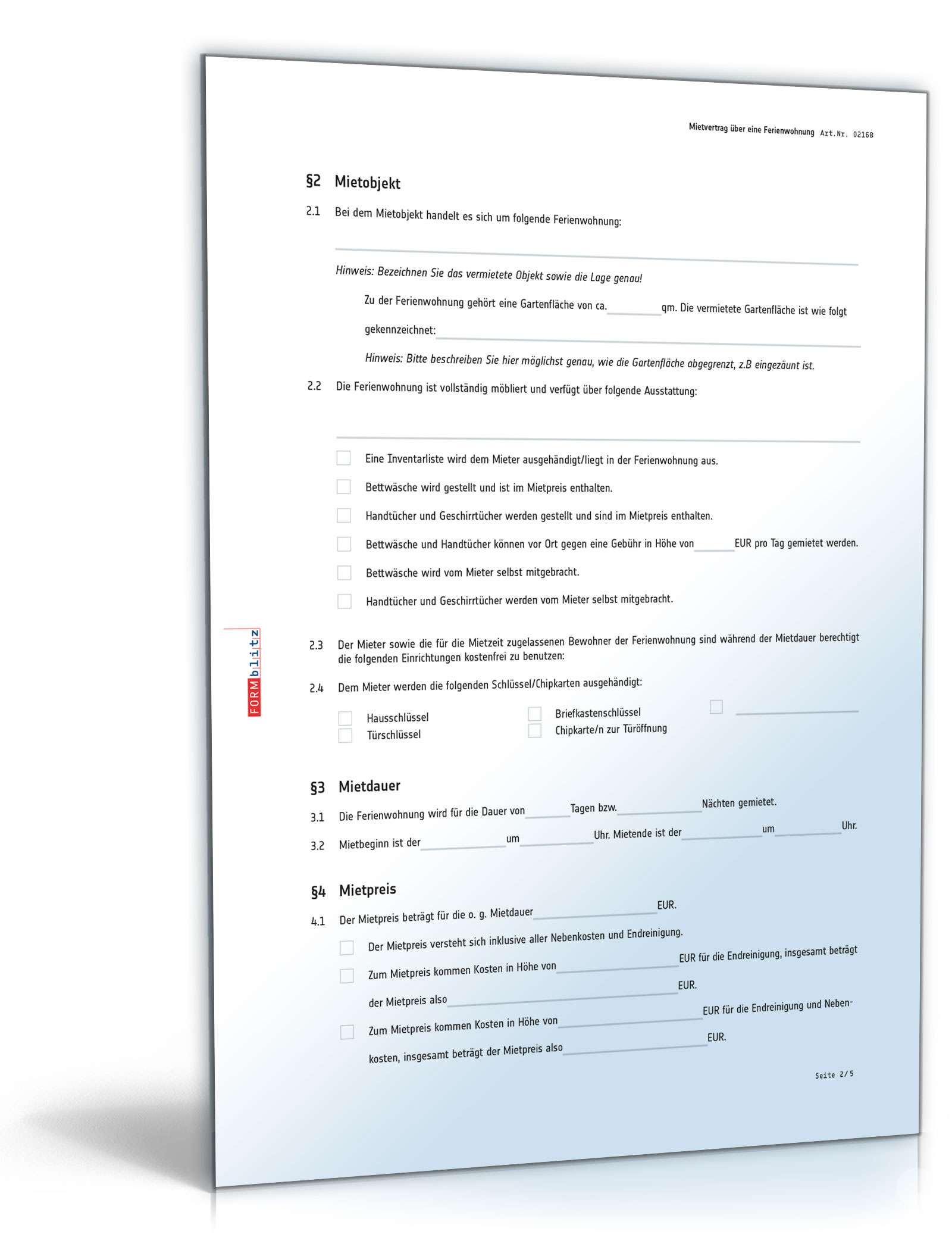 Mietvertrag Ferienwohnung PDF. Seite: 2