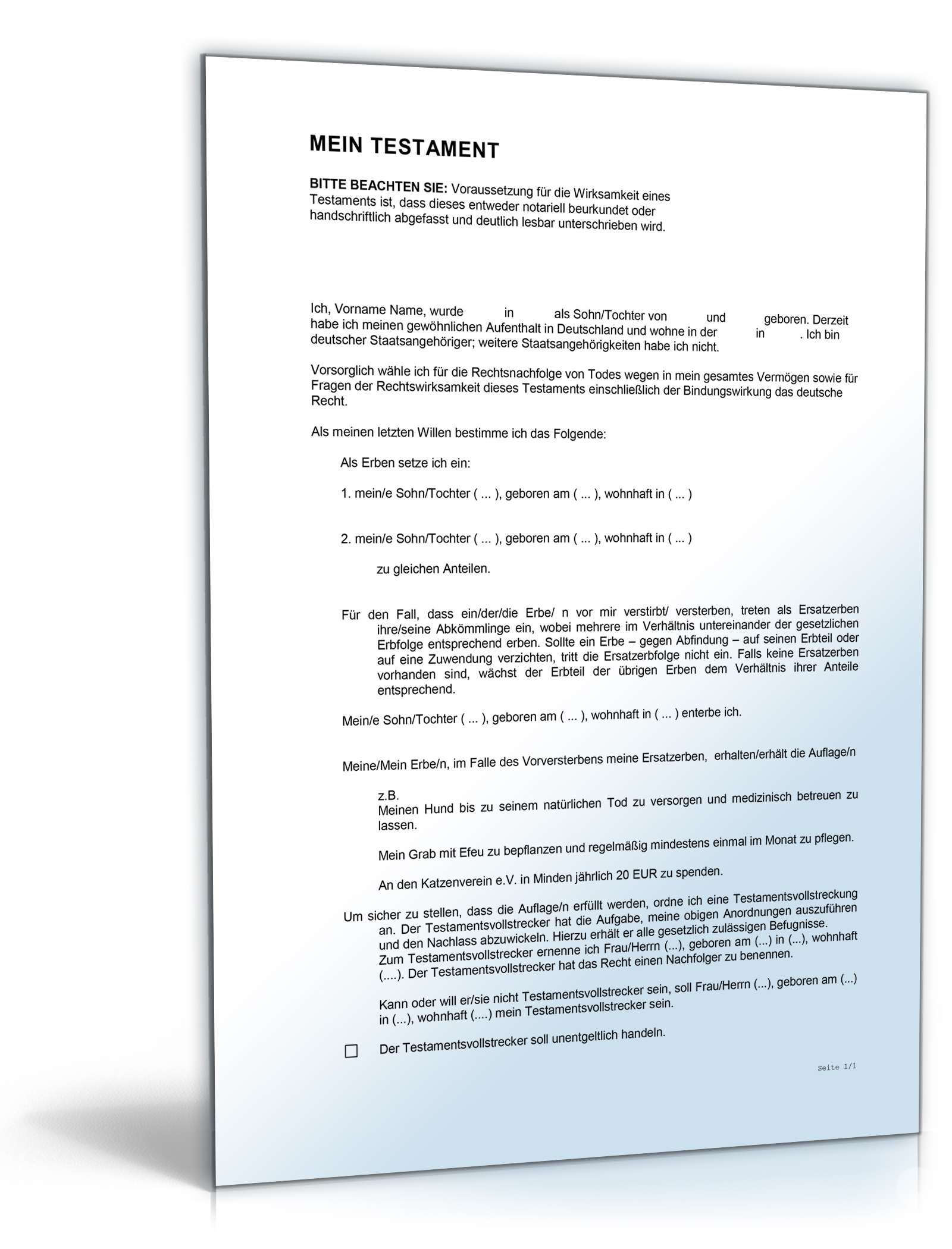 Testament mit Auflagen Word. Seite: 2