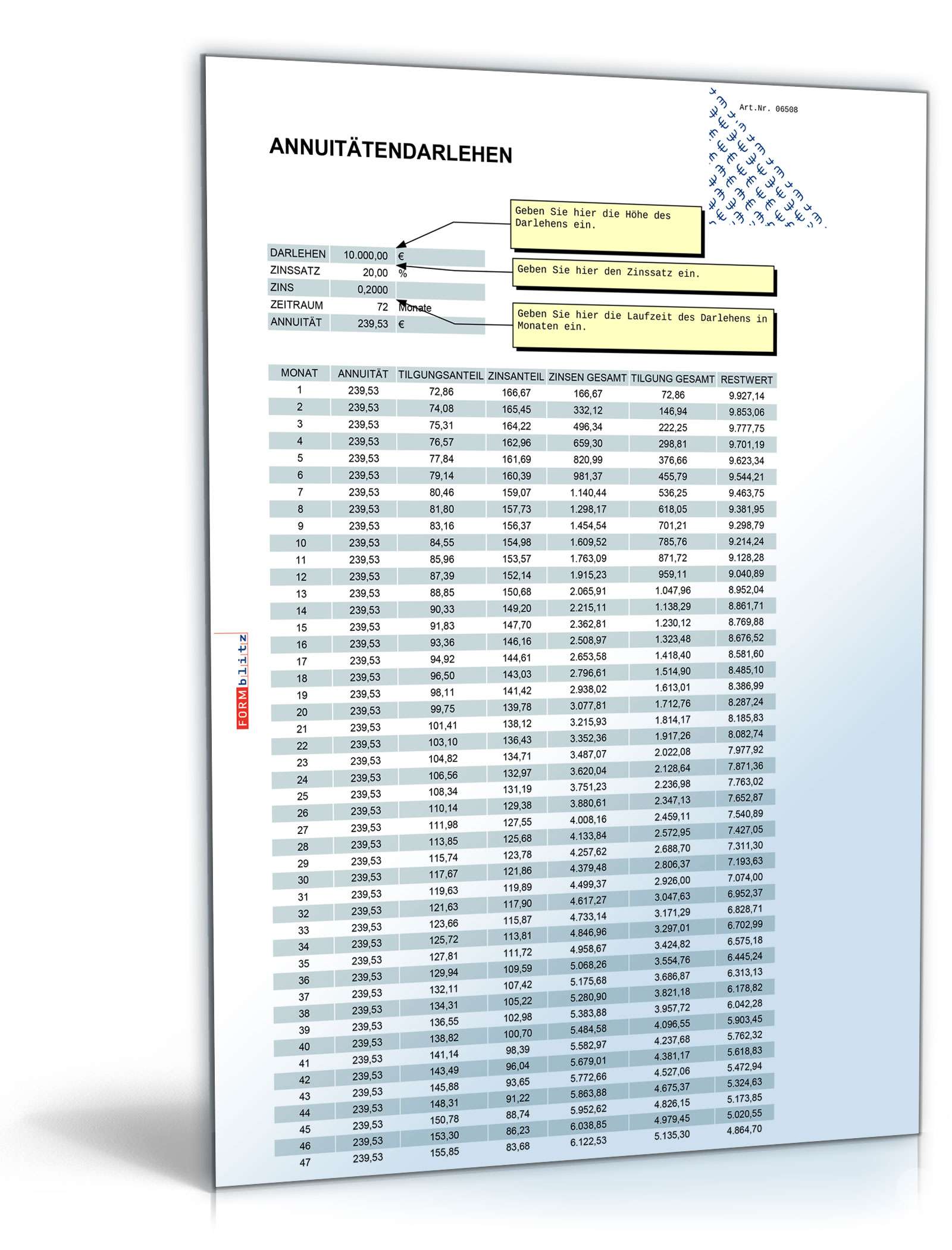 Annuitäts- und Tilgungsrechner Excel