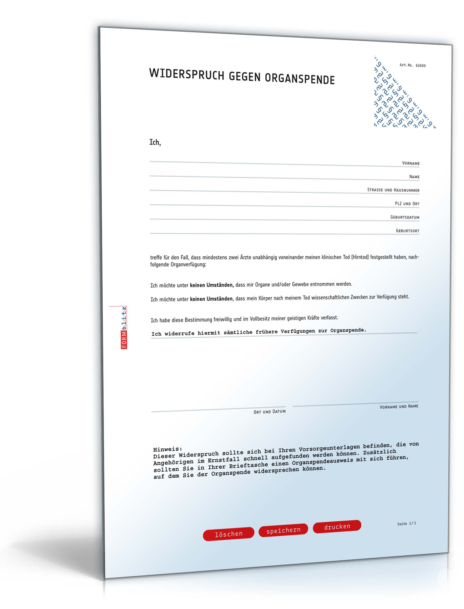 Widerspruch Organspende PDF