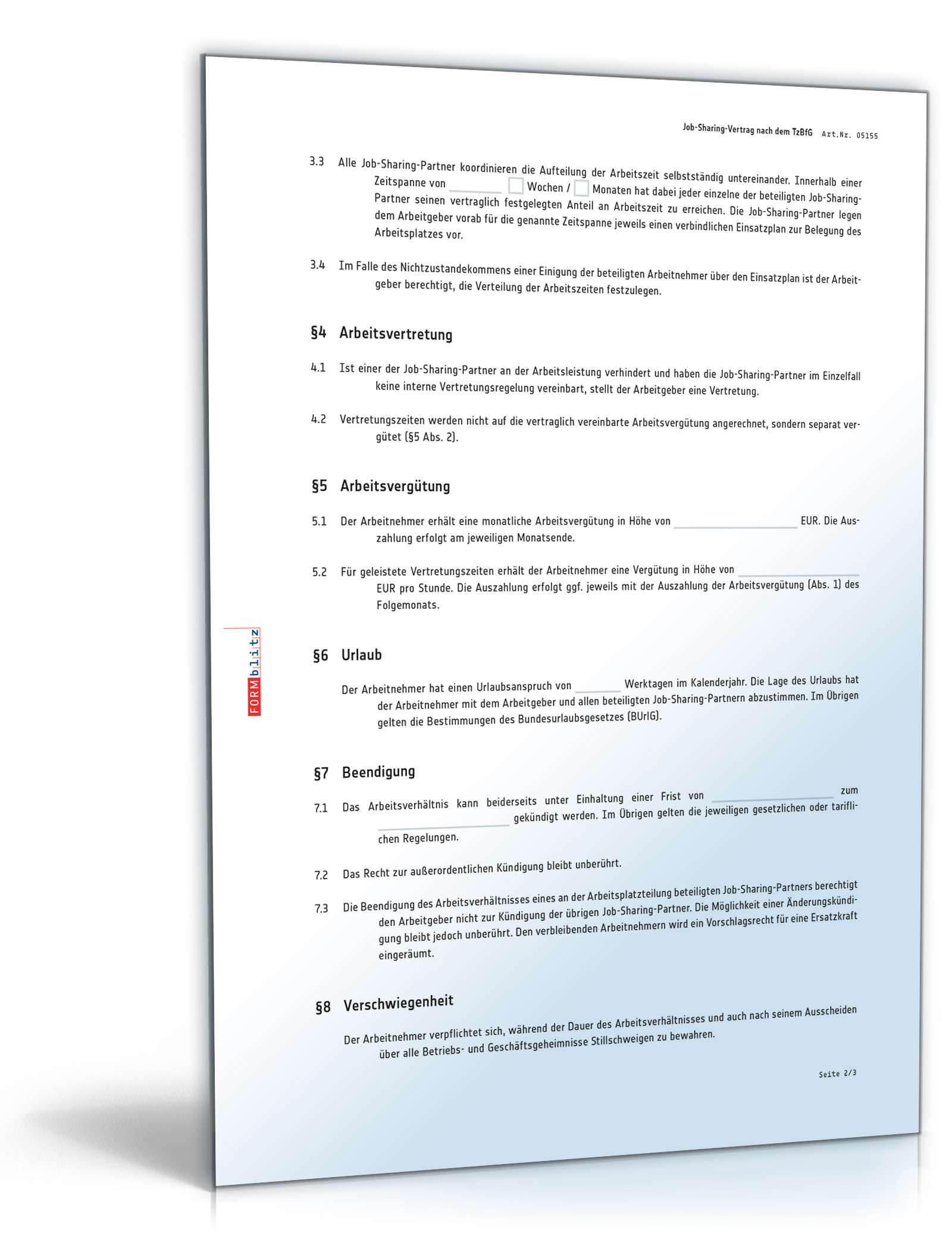 Job-Sharing-Vertrag PDF. Seite: 2