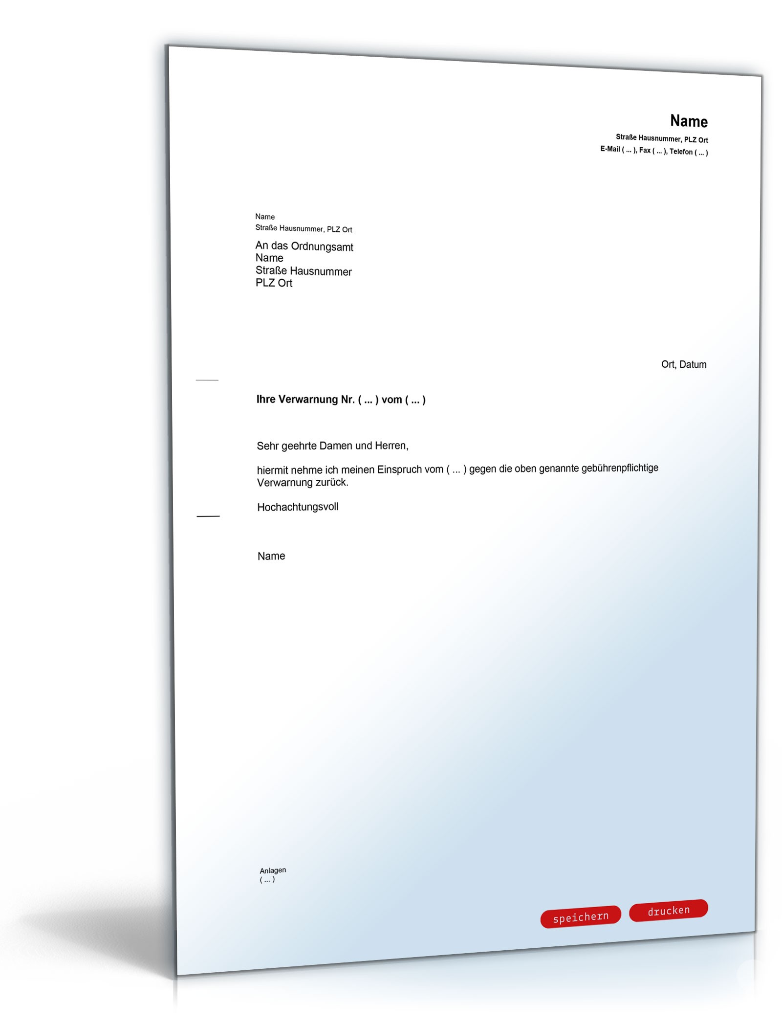 Rücknahme Einspruch Verwarnung PDF