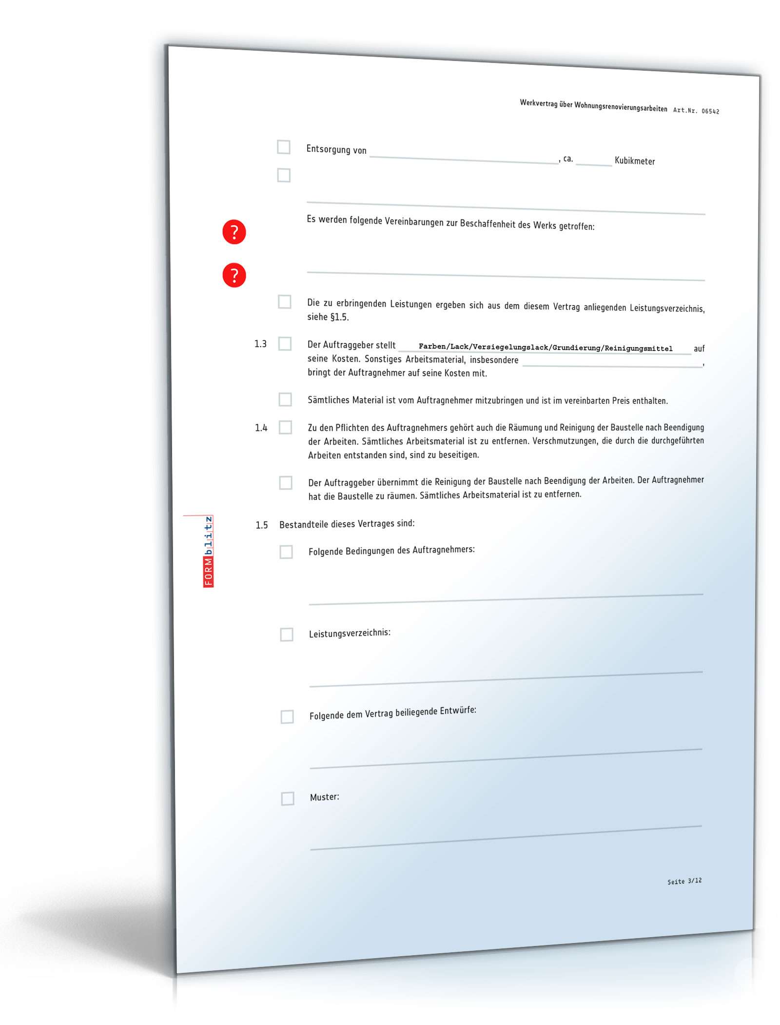 Werkvertrag Wohnungsrenovierungsarbeiten PDF. Seite: 3