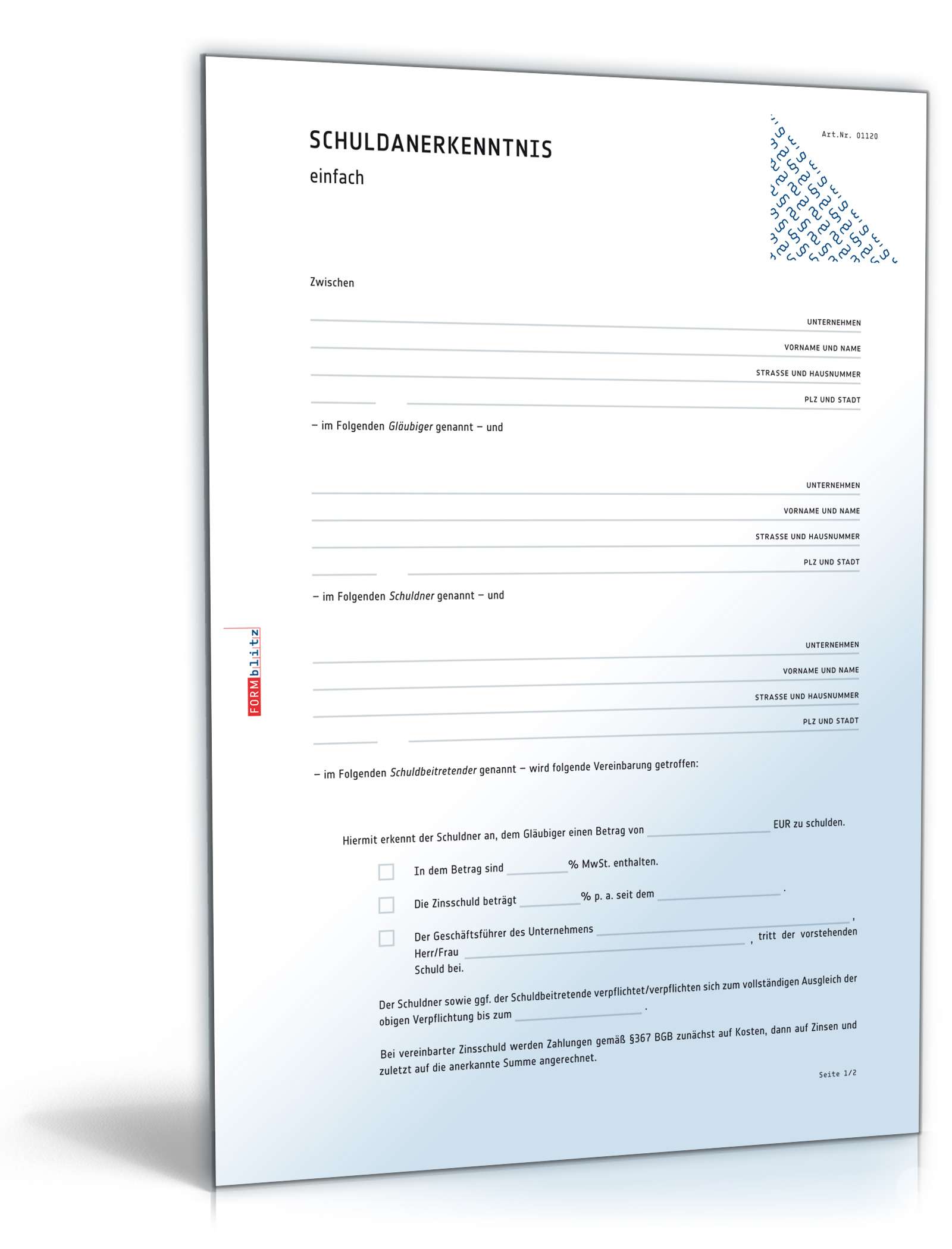 Schuldanerkenntnis mit Ausgleichsverpflichtung PDF