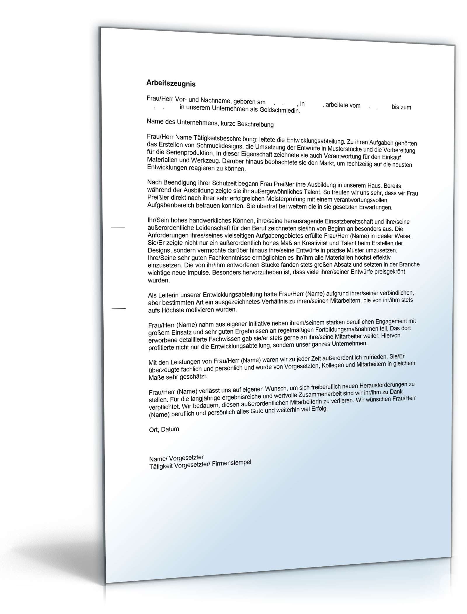 Arbeitszeugnis Goldschmied Excel. Seite: 4