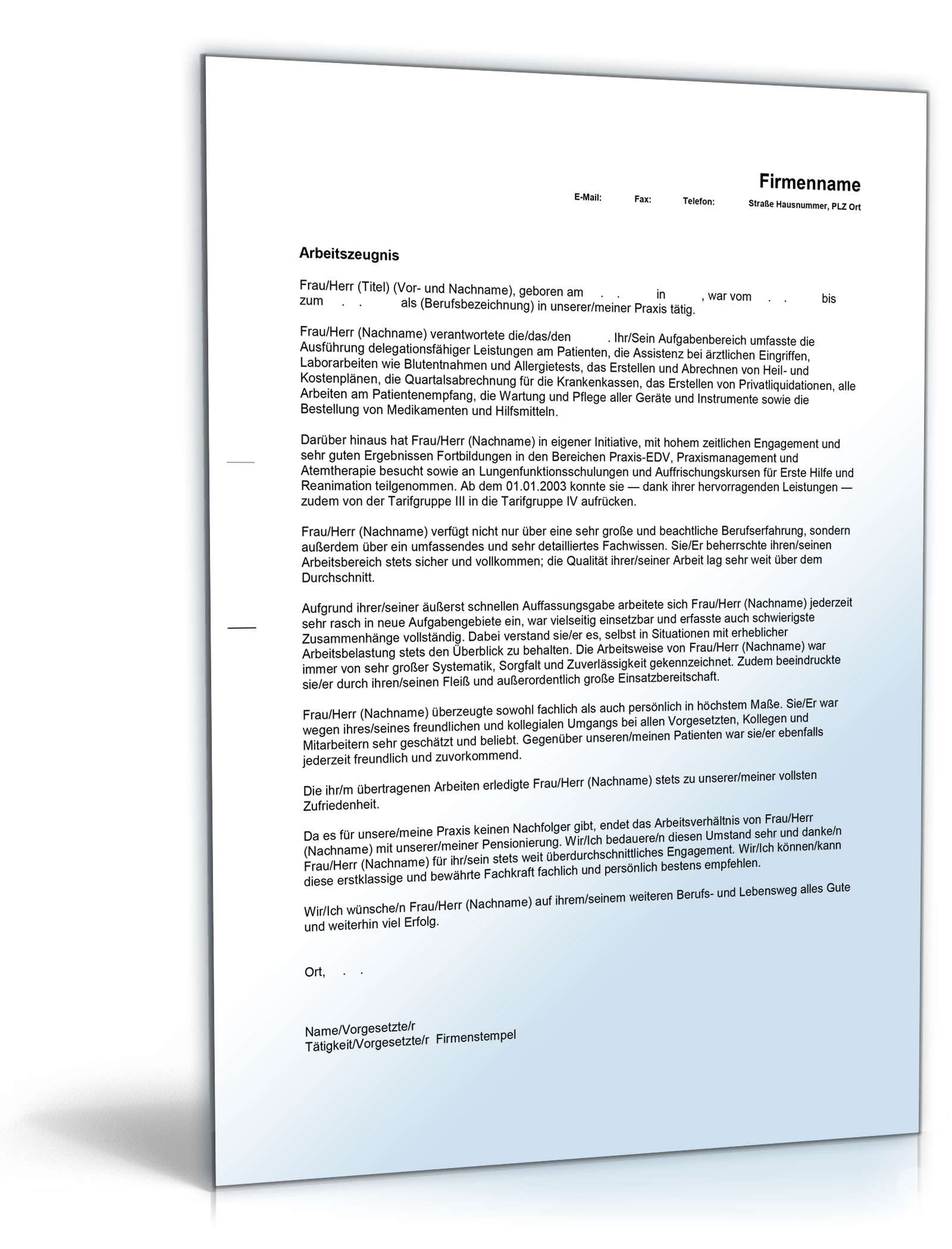 Arbeitszeugnis medizinische Fachkraft Excel. Seite: 4