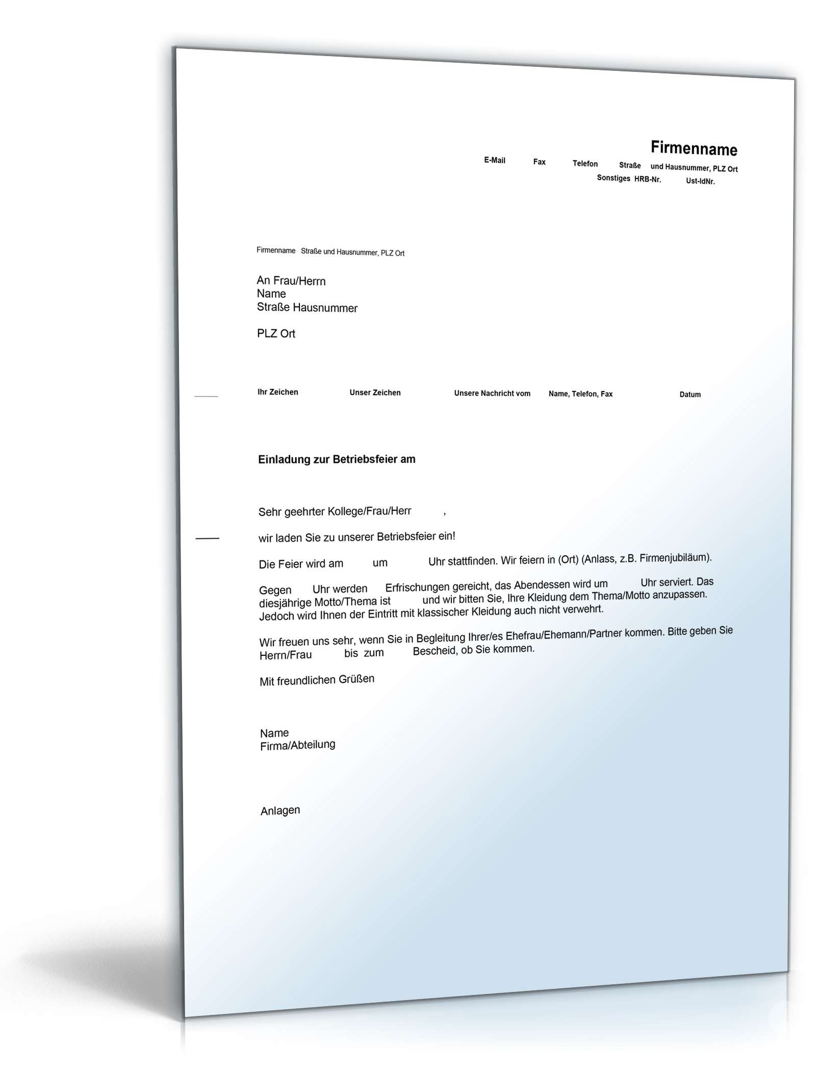 Einladung Betriebsfeier Englisch/Deutsch Word