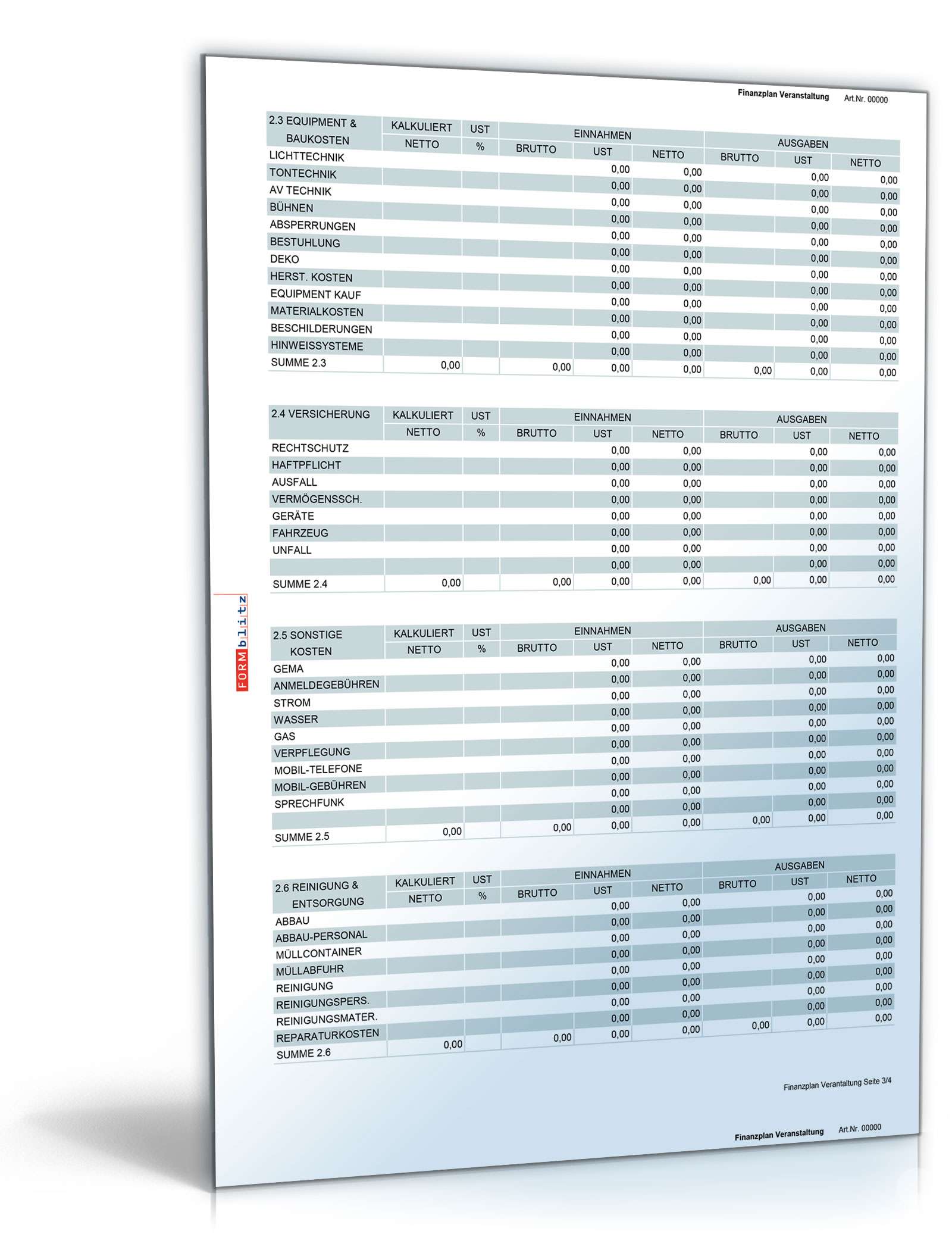 Finanzierungsplan Veranstaltung Excel. Seite: 3