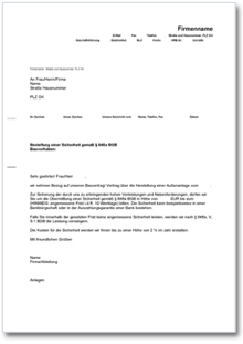 Aufforderung Sicherheitsleistung Handwerker Word