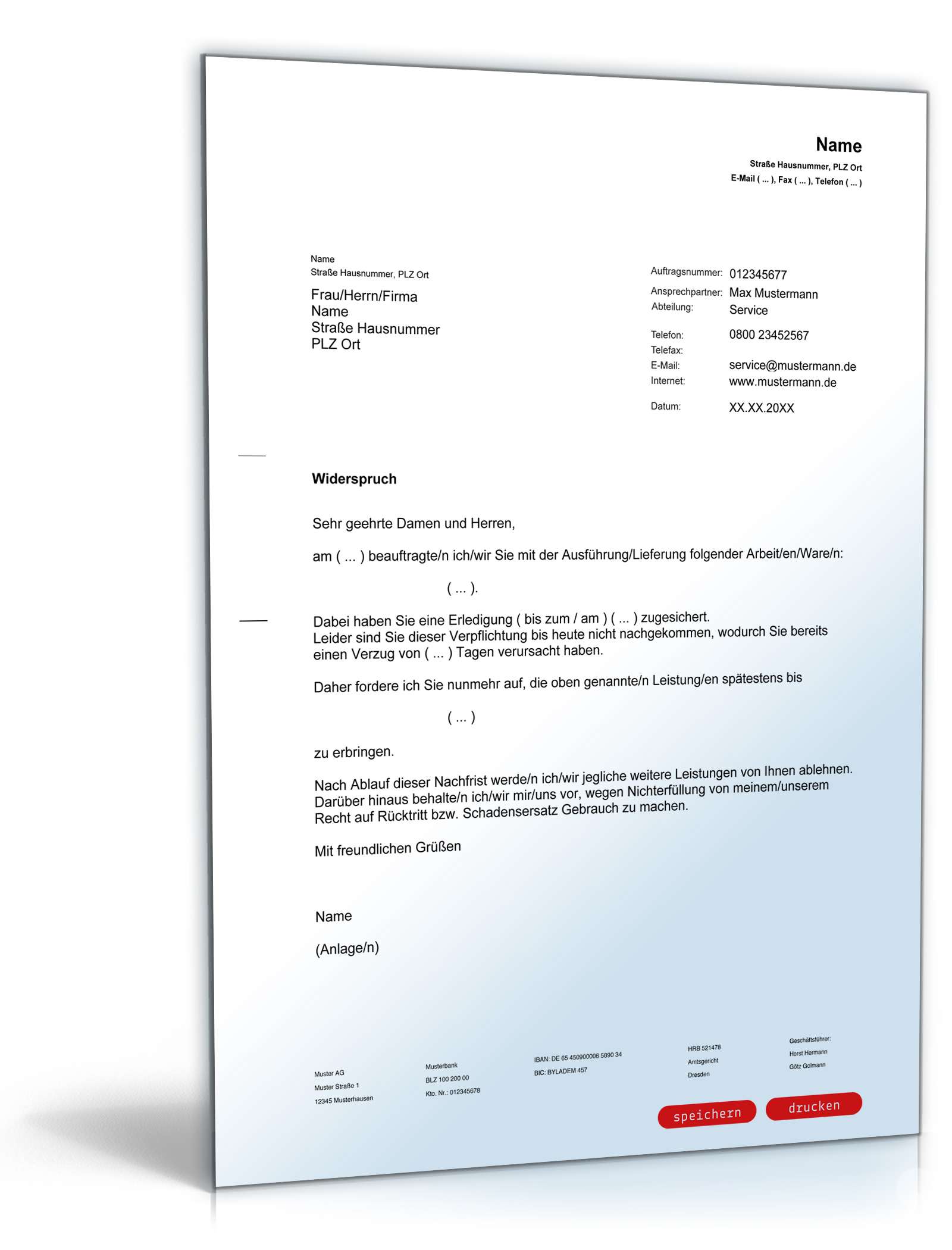 Fristsetzung bei Verzug einer Lieferung oder Dienstleistung PDF